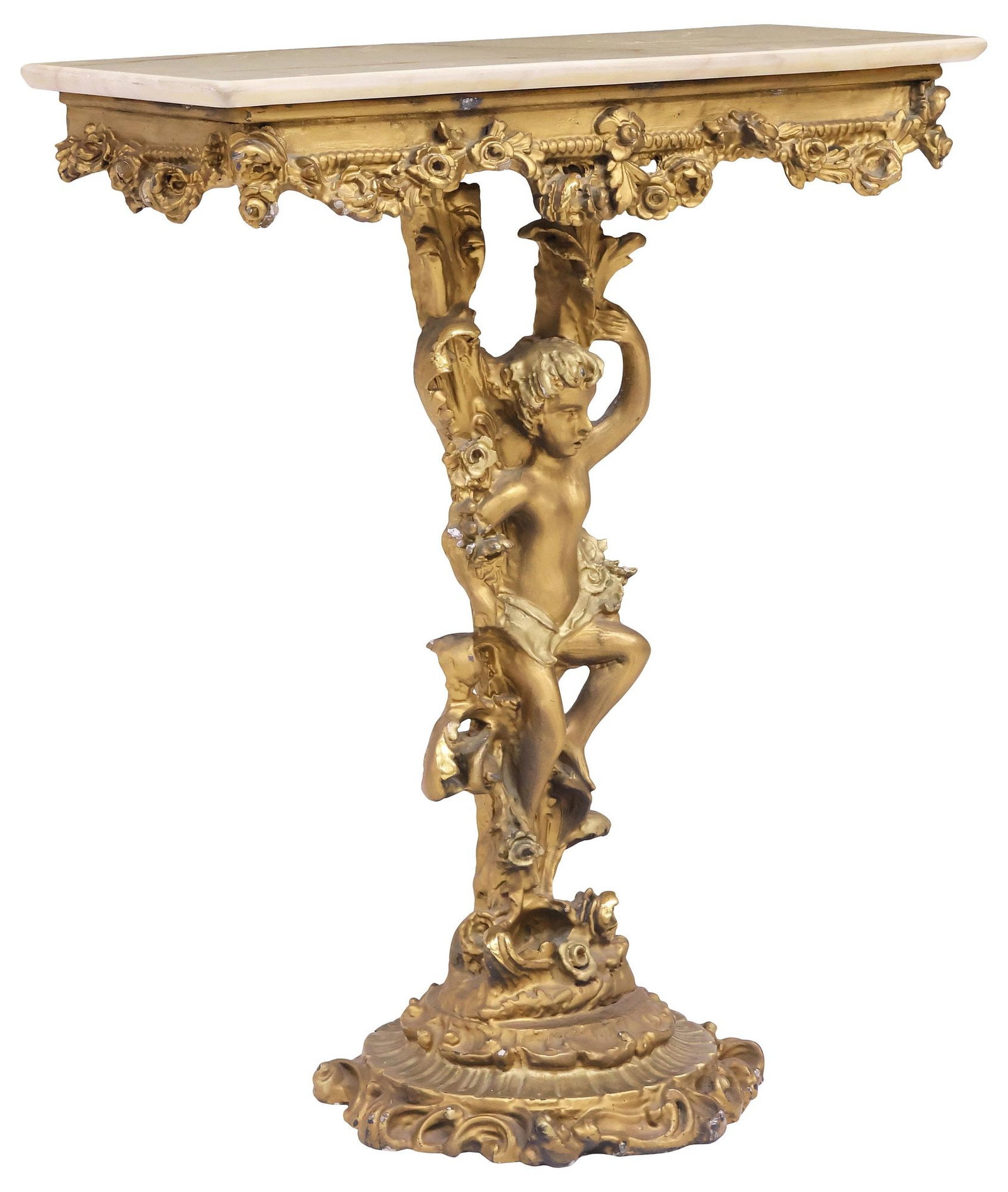 ITALIAN LOUIS XV STYLE ONYX-TOP GILT-PAINTED CONSOLE TABLE (1 of 5)