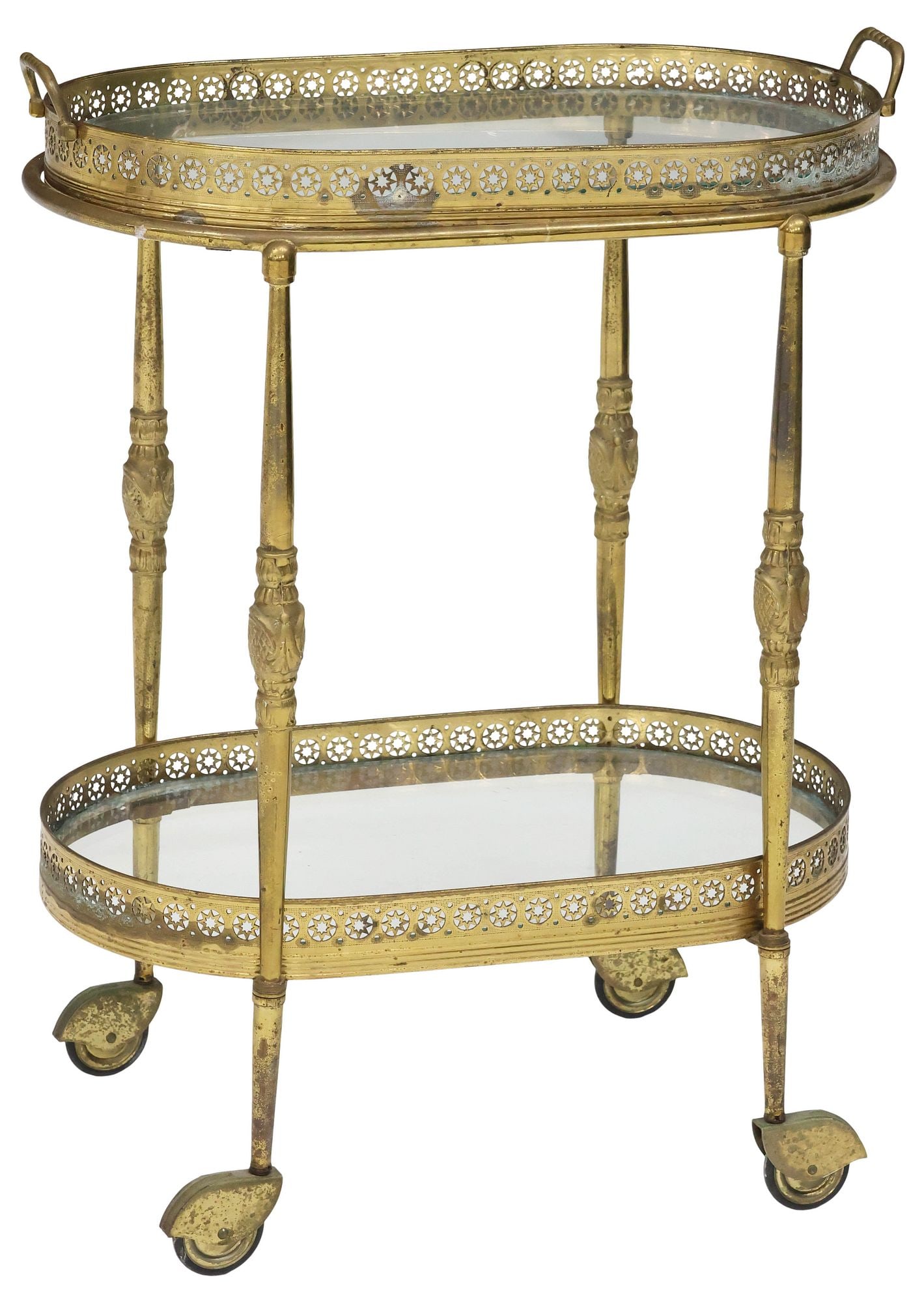 TWO-TIER BRASS & GLASS OVULAR BAR CART / SERVICE TROLLEY (1 of 5)