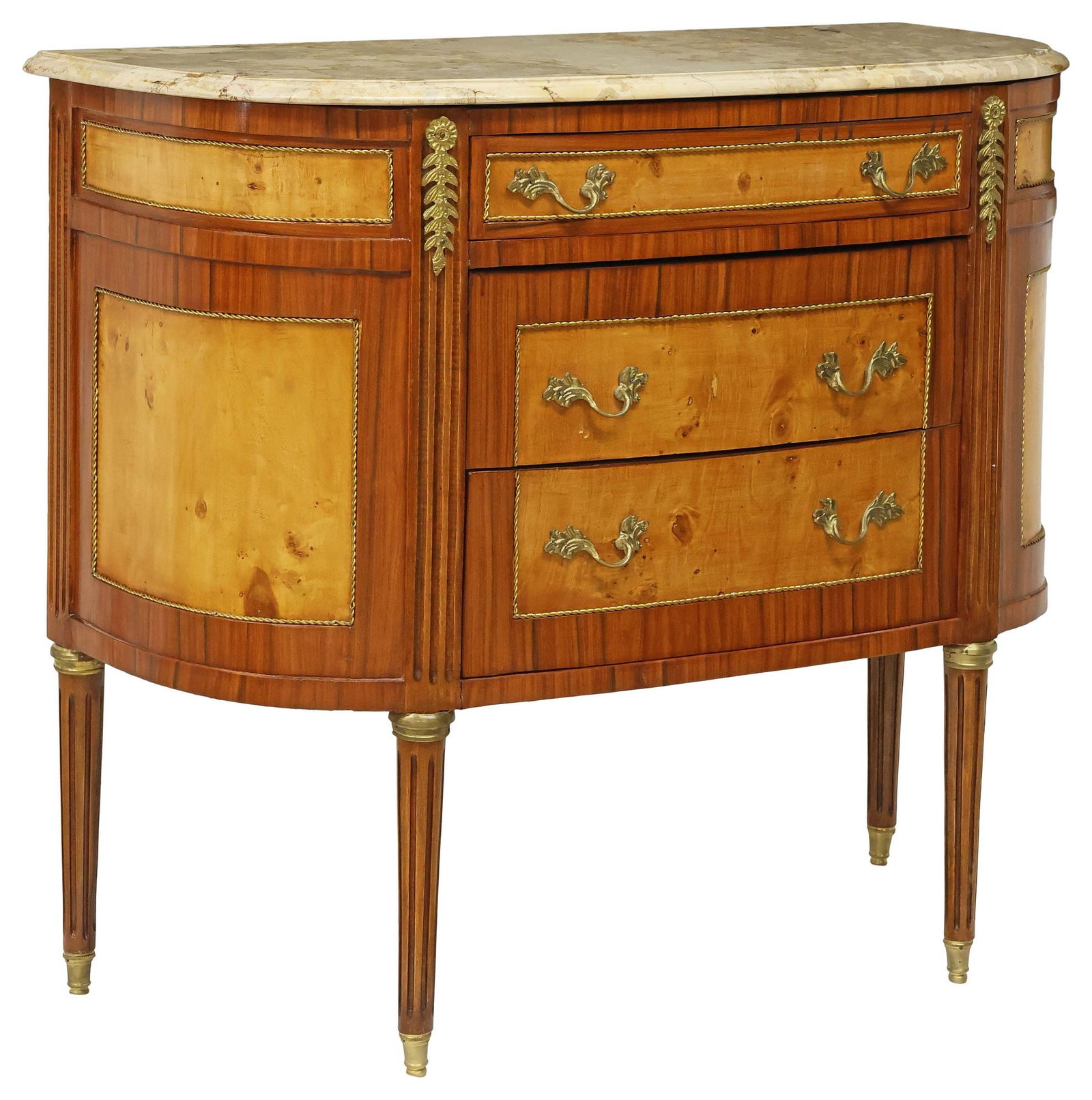 FRENCH LOUIS XVI STYLE MARBLE TOP THREE DRAWER COMMODE (1 of 6)