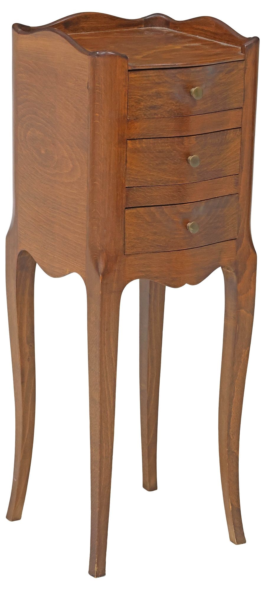 FRENCH LOUIS XV STYLE PETITE WALNUT 3-DRAWER NIGHTSTAND (1 of 5)