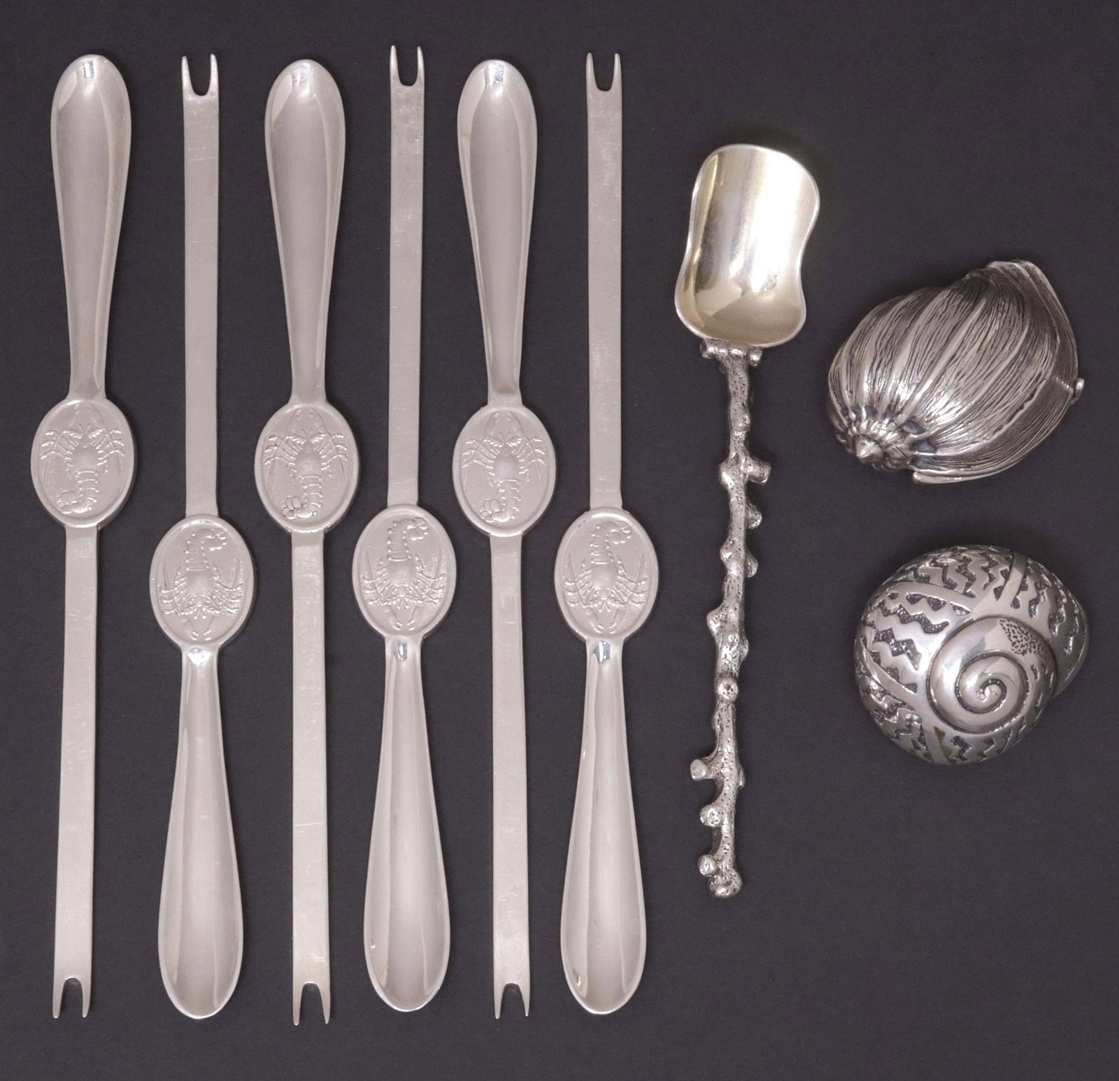 (9) STERLING SILVER SHELL-FORM BOXES & NAUTICAL SILVERPLATE UTENSILS (1 of 6)