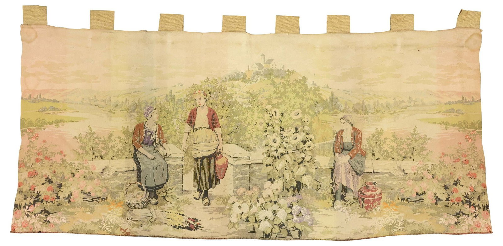 AUBUSSON-STYLE MACHINE-WOVEN TAPESTRY PANEL, HARVESTERS IN FIELD (1 of 5)