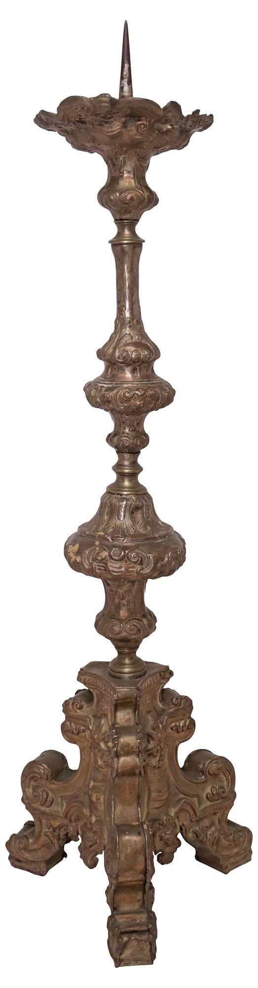 ITALIAN BAROQUE STYLE ECCLESIASTICAL BRASS CANDLE PRICKET (1 of 5)