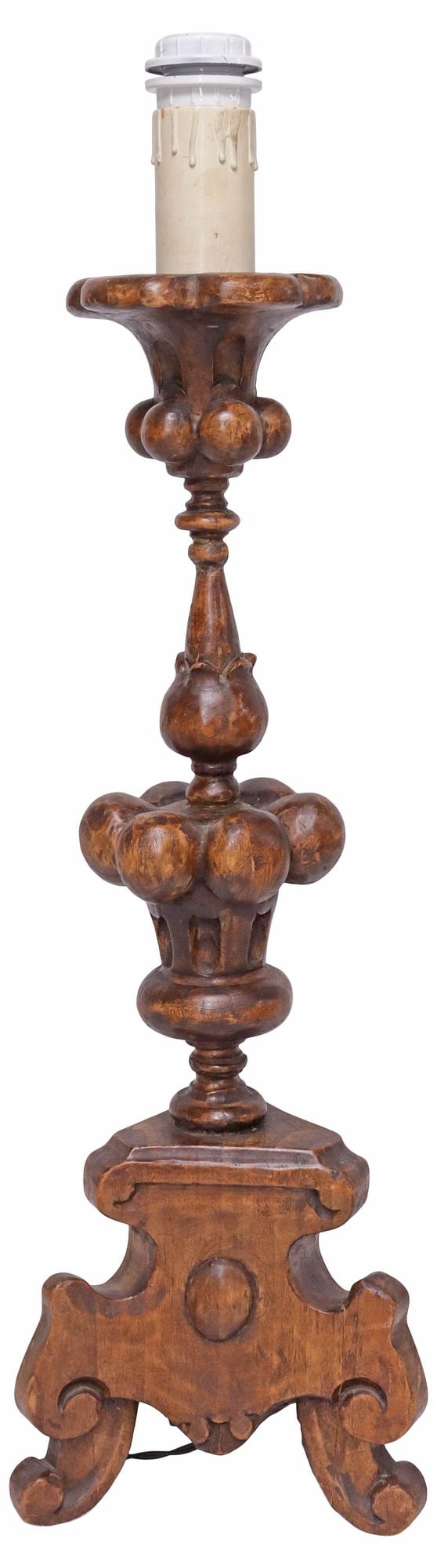 ITALIAN CARVED WALNUT ALTAR CANDLESTICK 1-LIGHT TABLE LAMP (1 of 5)