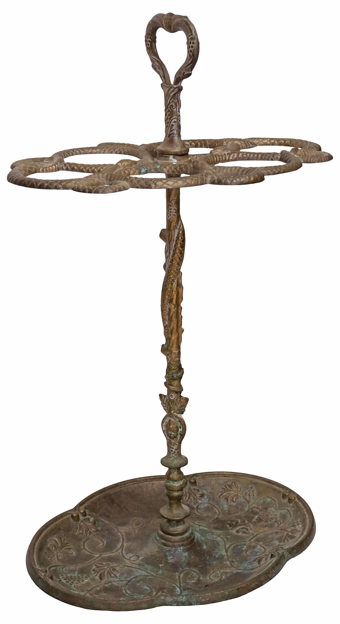 CONTINENTAL PATINATED METAL SERPENT & GRAPE VINE UMBRELLA STAND (1 of 8)