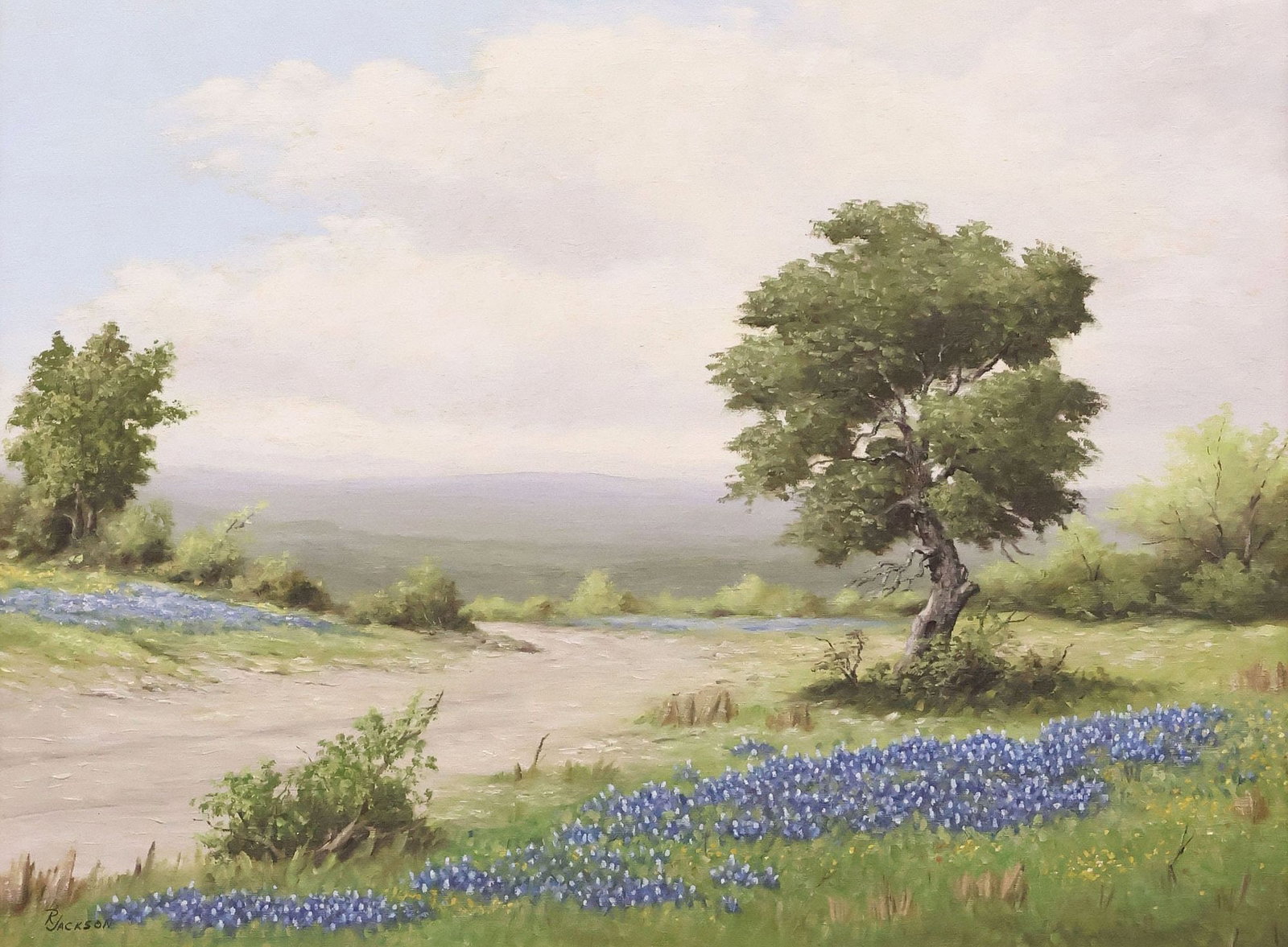 SIGNED R. JACKSON PAINTING, TEXAS BLUEBONNETS LANDSCAPE (1 of 4)