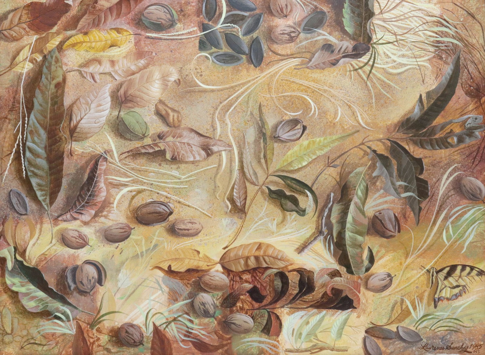 LAWRENCE SANCHEZ (TEXAS, 20TH C.) PECANS & FALL LEAVES PAINTING (1 of 5)