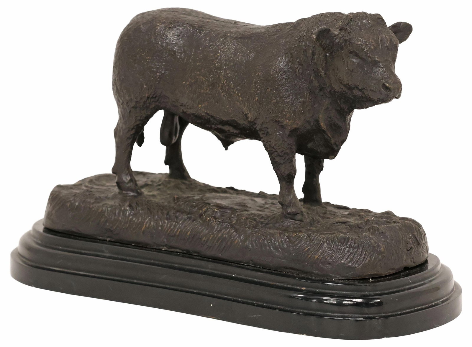 AFTER JULES MOIGNIEZ (D.1894) PATINATED BRONZE ANIMAL SCULPTURE, BULL (1 of 5)