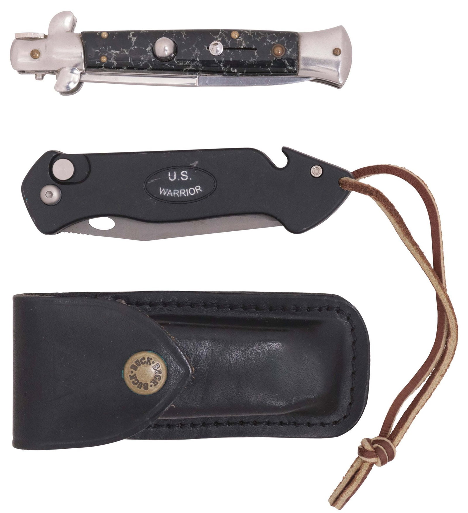 (3) KNIVES: BUCK 112 AUT0, STILETTO, U.S. WARRIOR **RESTRICTED SHIPPING** (1 of 3)