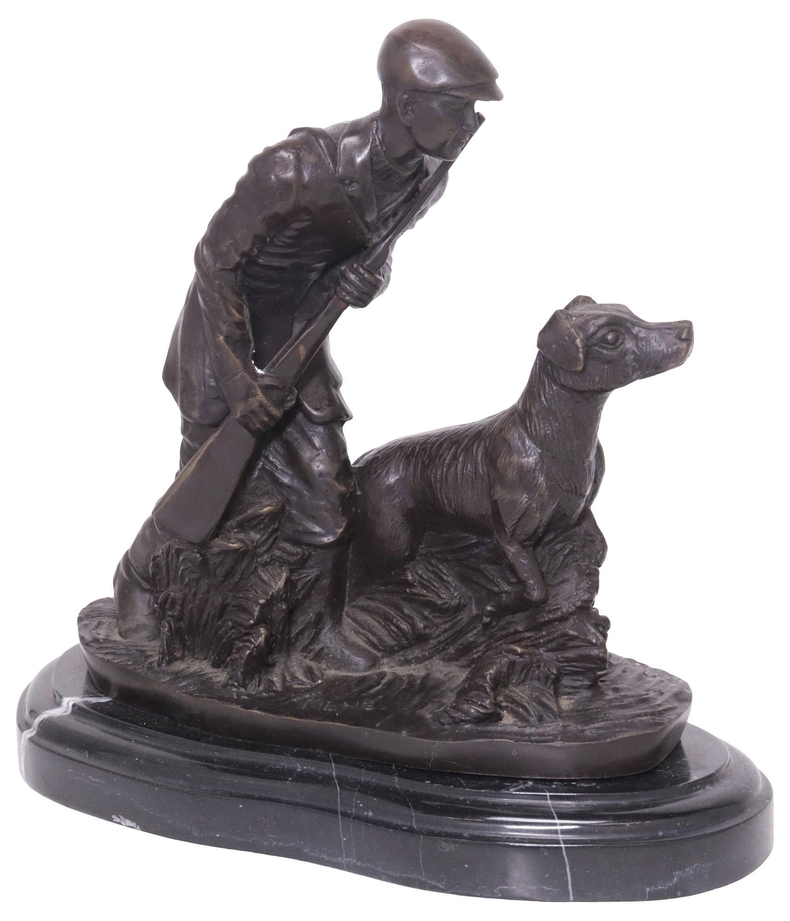 AFTER PIERRE JULES MENE (D.1879) BRONZE SCULPTURE, HUNTER & DOG (1 of 5)