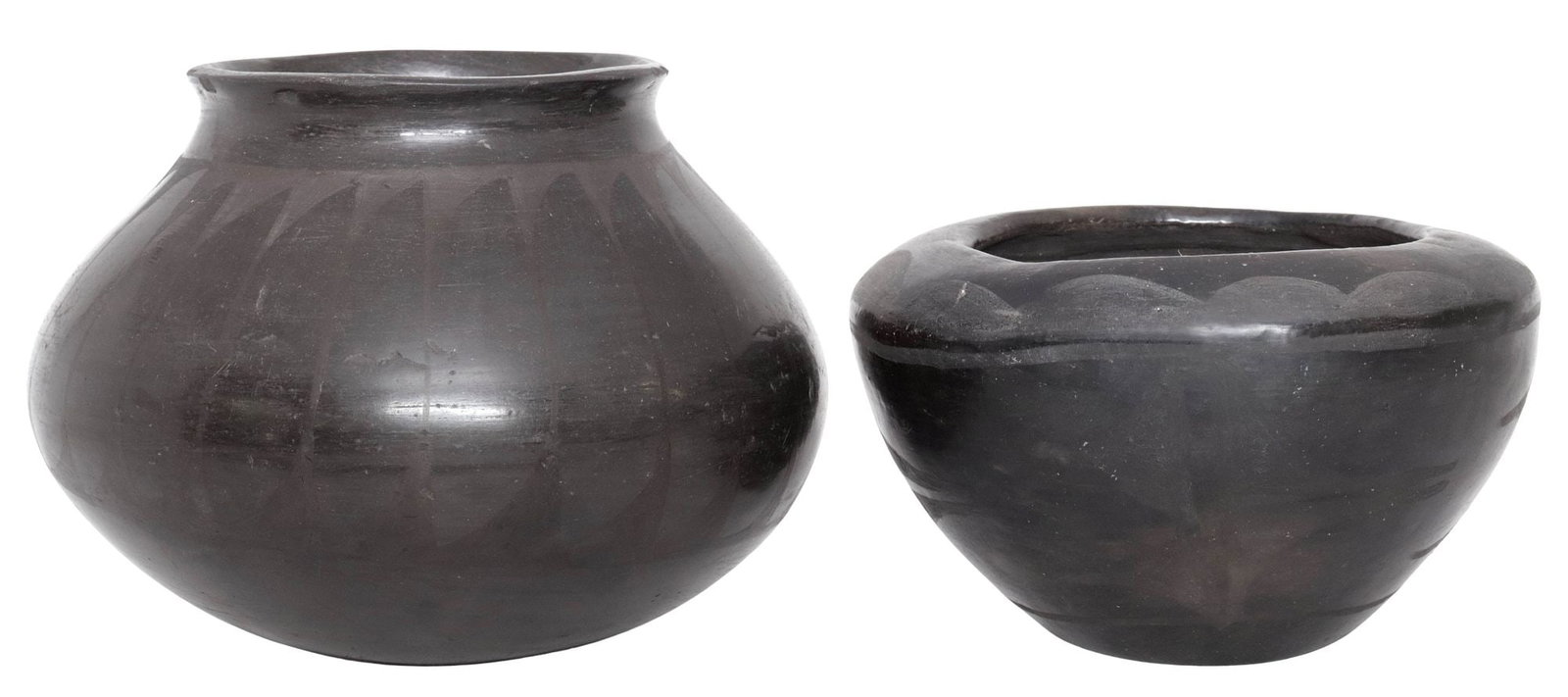 (2) NATIVE AMERICAN BLACK-ON-BLACK POTTERY JARS (1 of 3)