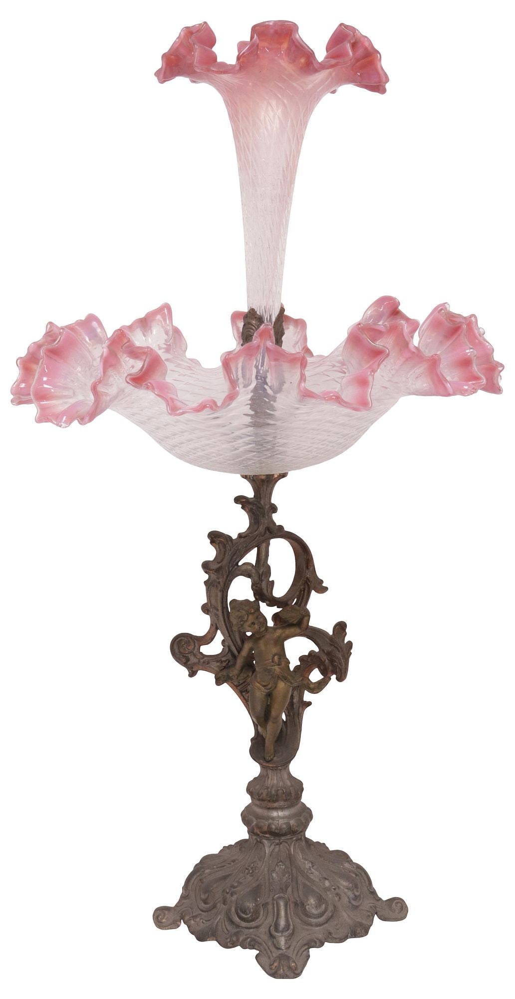 VICTORIAN CLEAR & CRANBERRY GLASS FIGURAL CHERUB EPERGNE CENTERPIECE (1 of 5)