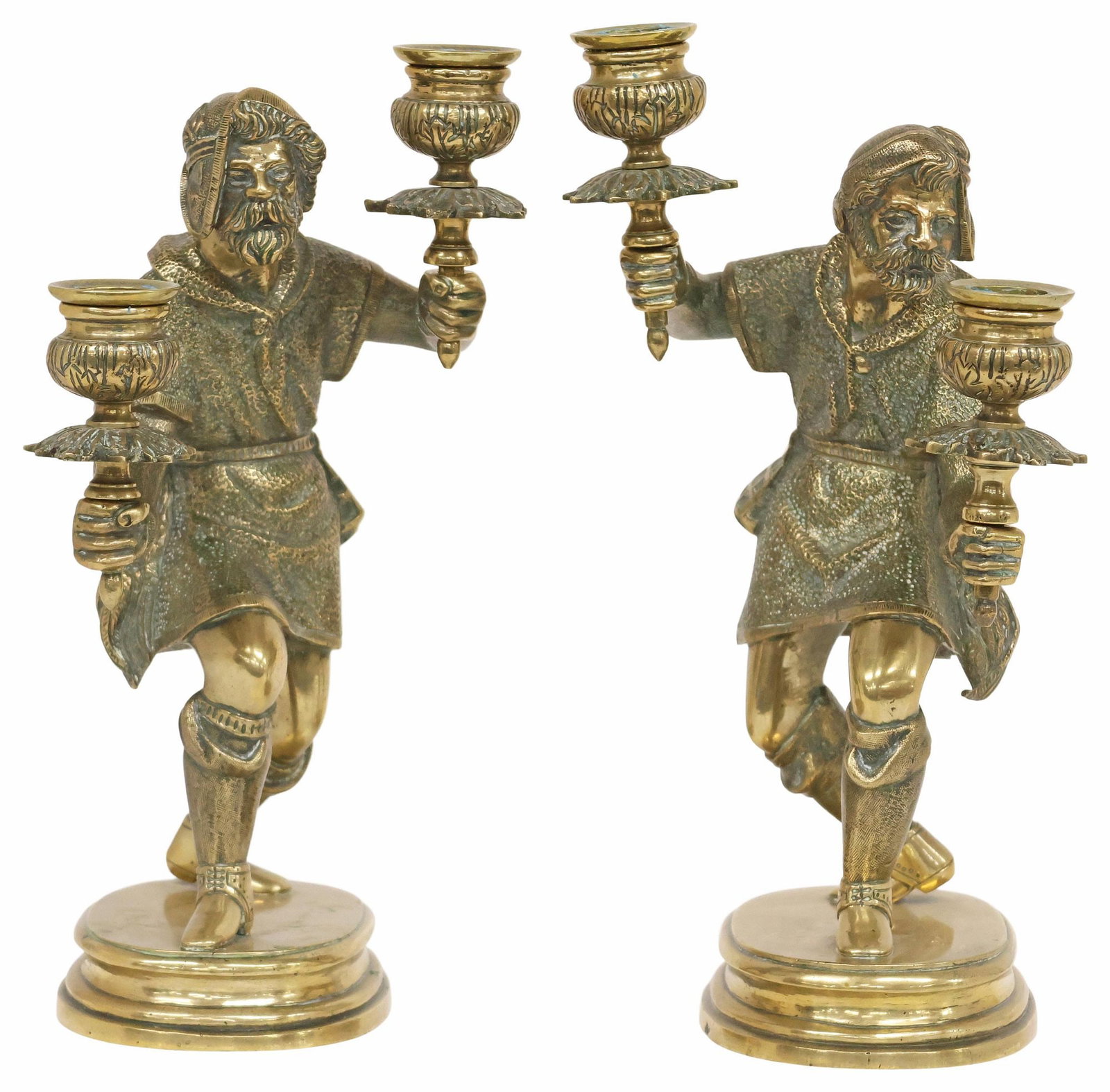 (2) FINE ENGLISH VICTORIAN GILT BRONZE FIGURAL 2-LIGHT CANDELABRA (1 of 6)