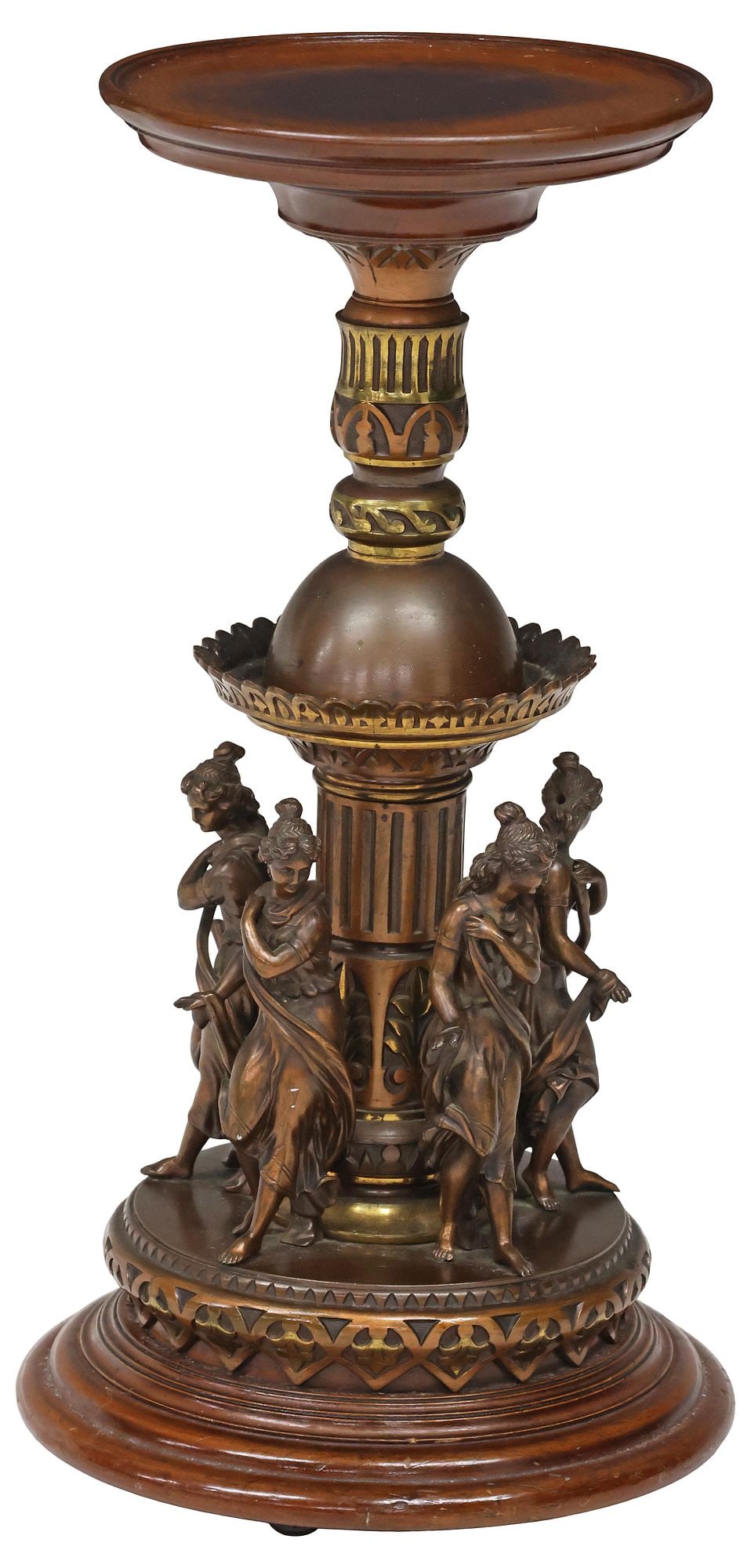 NEOCLASSICAL STYLE BRONZE & MAHOGANY FIGURAL CENTERPIECE TAZZA (1 of 4)
