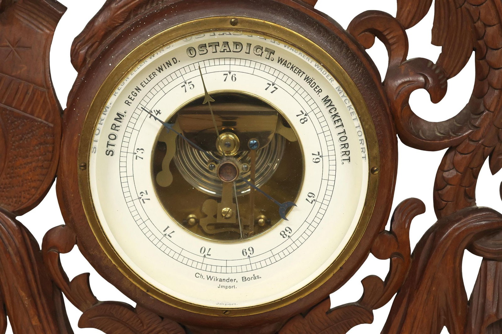 BLACK FOREST CARVED WALNUT DRAGON WALL-MOUNTED BAROMETER - 3