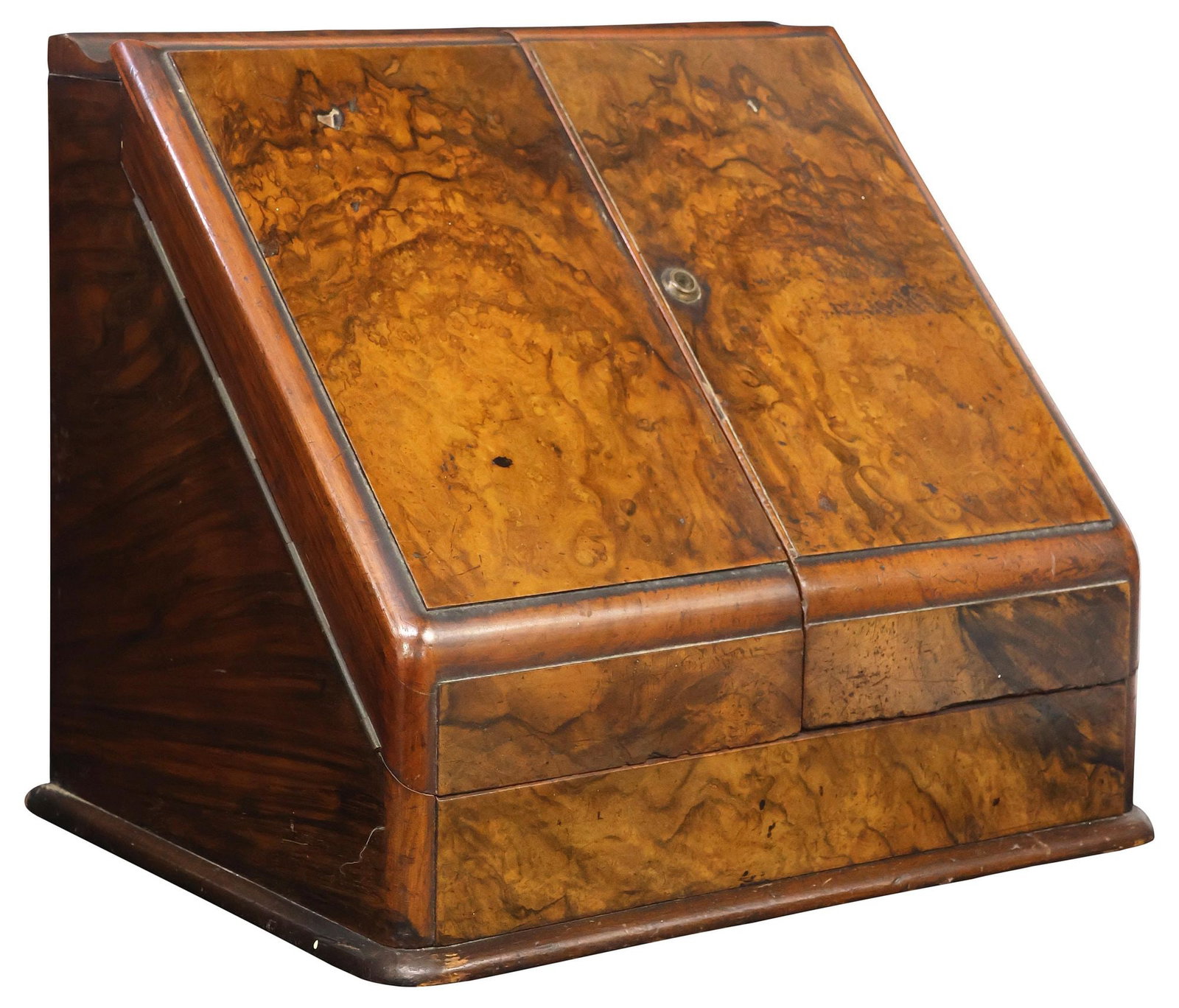 LARGE ENGLISH BURLED WALNUT CORRESPONDENCE / STATIONARY BOX (1 of 5)