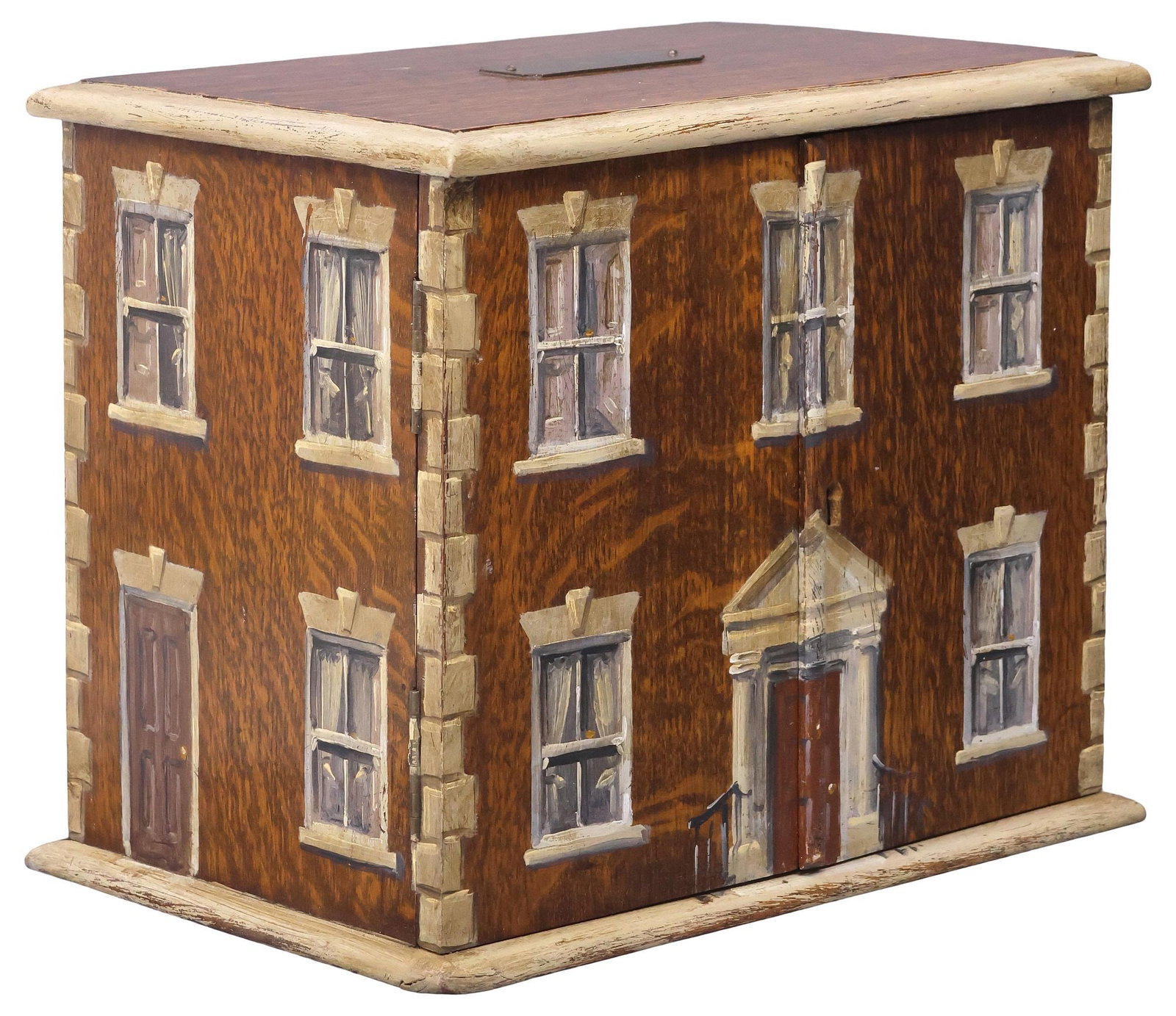 ENGLISH PAINT-DECORATED OAK HOUSE FACADE PIPE / SMOKER'S CABINET (1 of 7)