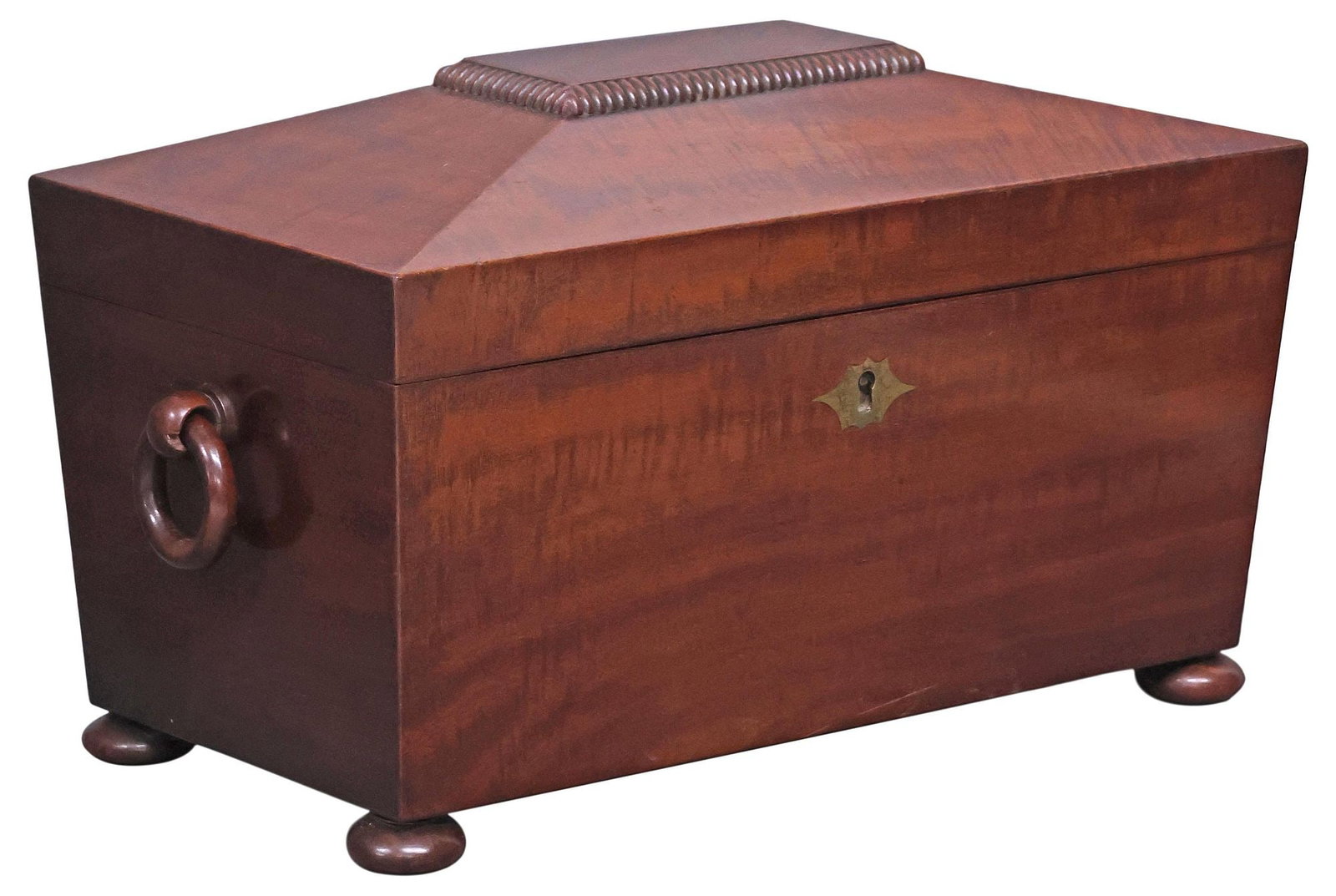 ENGLISH REGENCY PERIOD MAHOGANY SARCOPHAGUS-FORM TEA CADDY (1 of 9)