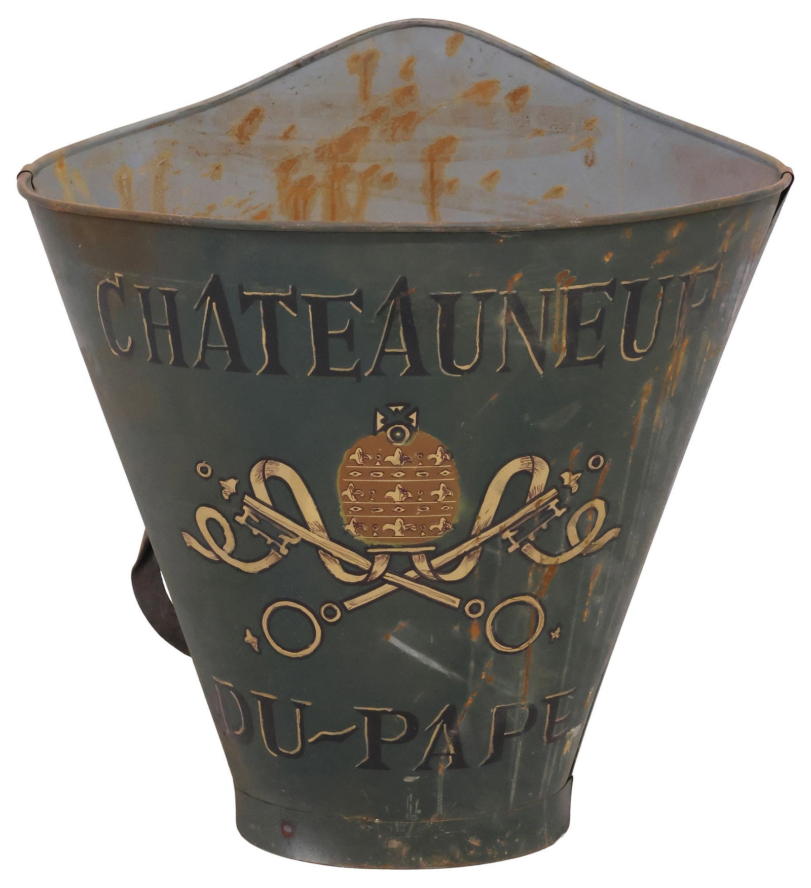 FRENCH VINEYARD PAINTED METAL GRAPE PICKER'S HOTTE / HOD (1 of 4)