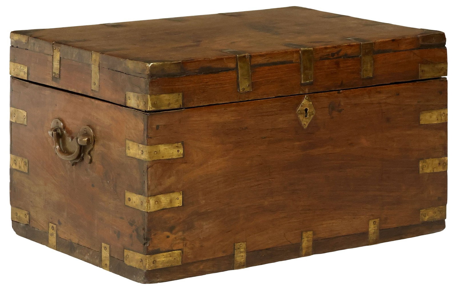 LARGE BRITISH COLONIAL BRASS-BOUND TEAK FITTED WORK / TRAVEL BOX (1 of 7)