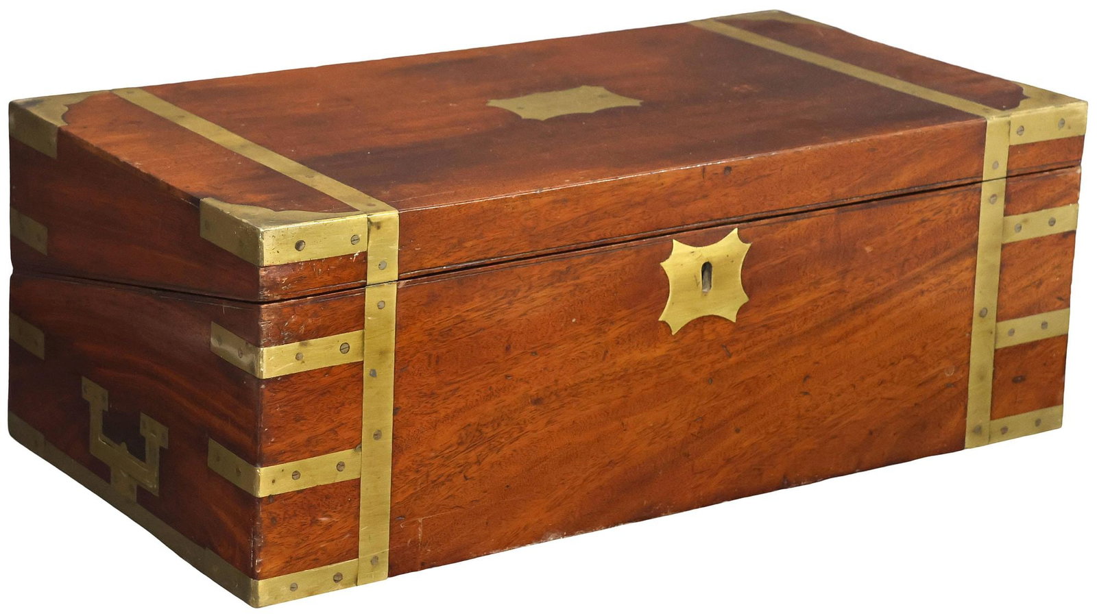 ENGLISH BRASS-BOUND MAHOGANY WRITING SLOPE / TRAVEL DESK (1 of 7)