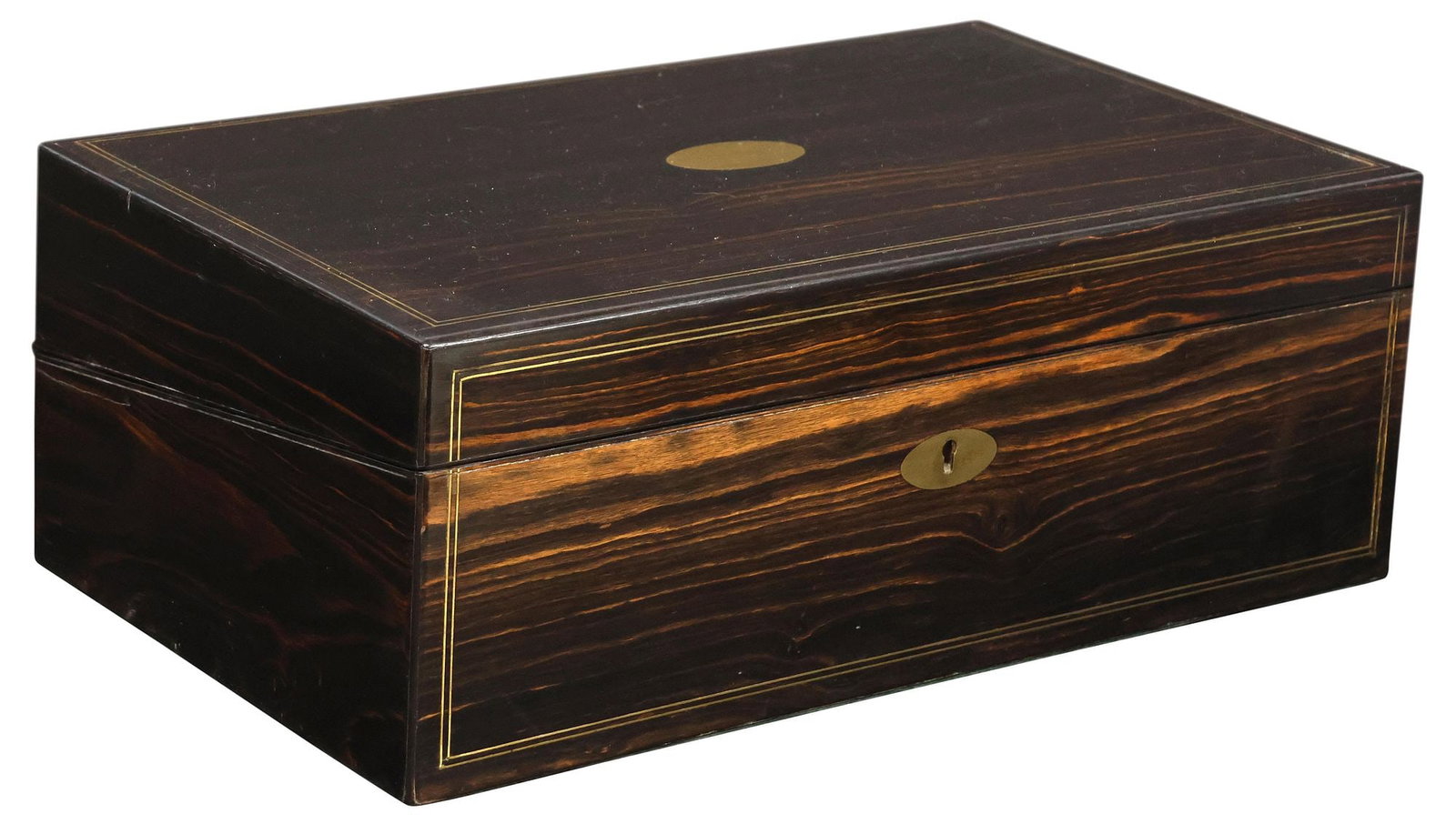 ENGLISH BRASS-INLAID COROMANDEL WRITING SLOPE / TRAVEL DESK (1 of 7)