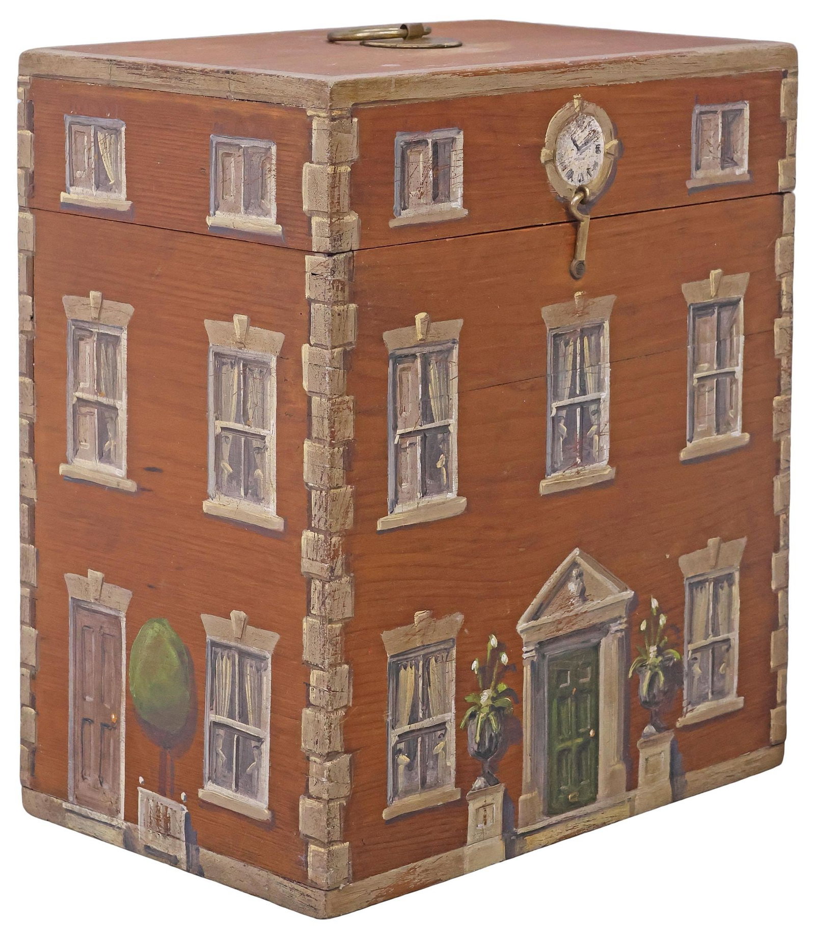 ENGLISH PAINT-DECORATED PINE HOUSE FACADE WORK BOX (1 of 6)