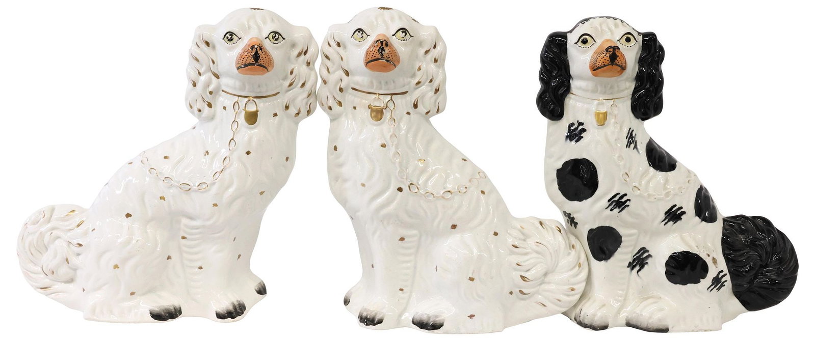 (3) ENGLISH VICTORIAN STAFFORDSHIRE MANTEL DOGS (1 of 3)