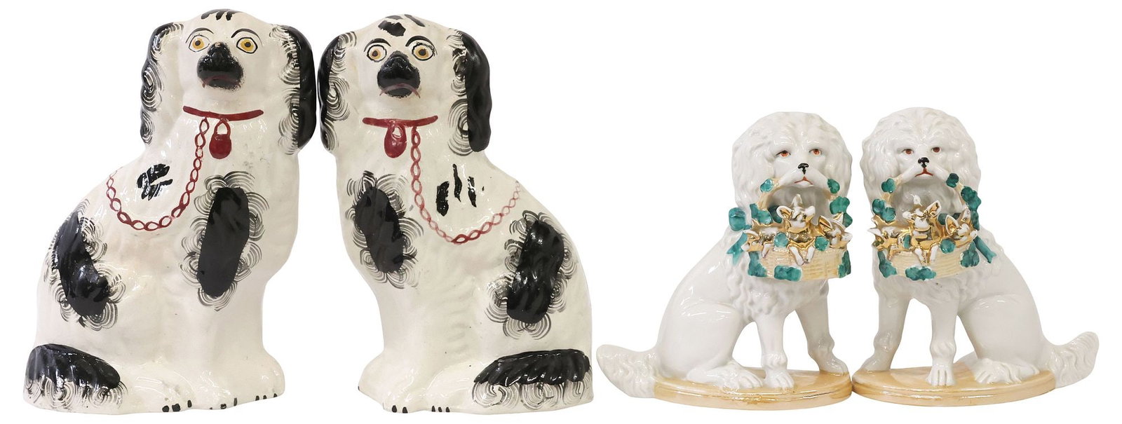 (4) ENGLISH VICTORIAN STAFFORDSHIRE & GERMAN PORCELAIN MANTLE DOGS (1 of 3)