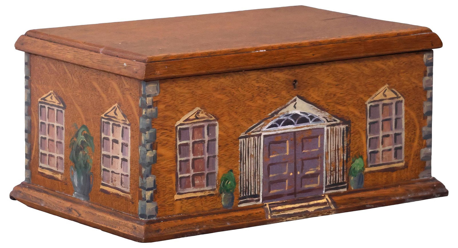 ENGLISH PAINT-DECORATED OAK HOUSE FACADE TABLE BOX (1 of 6)
