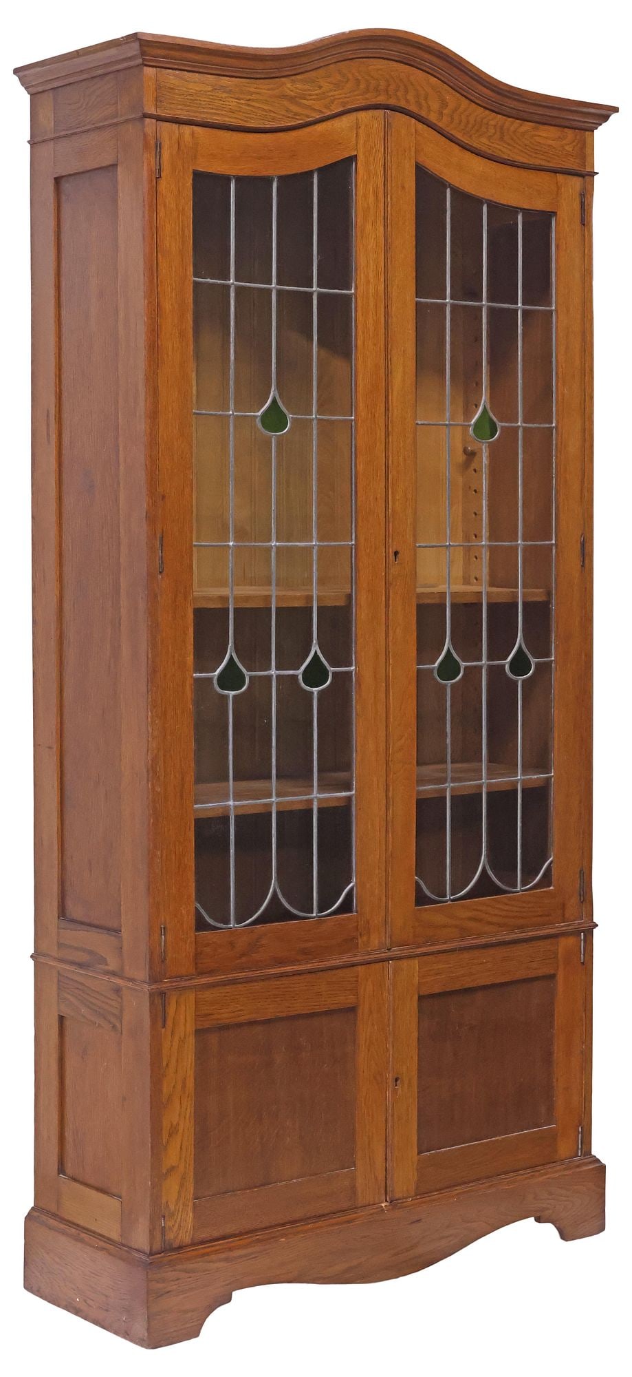 ENGLISH EDWARDIAN OAK & STAINED AND LEADED GLASS BOOKCASE (1 of 4)