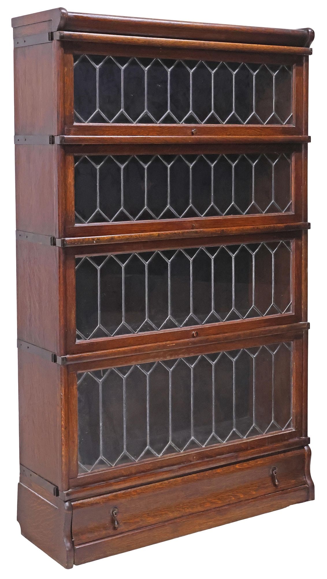 GLOBE-WERNICKE OAK & LEADED GLASS 4-STACK BARRISTER BOOKCASE (1 of 7)
