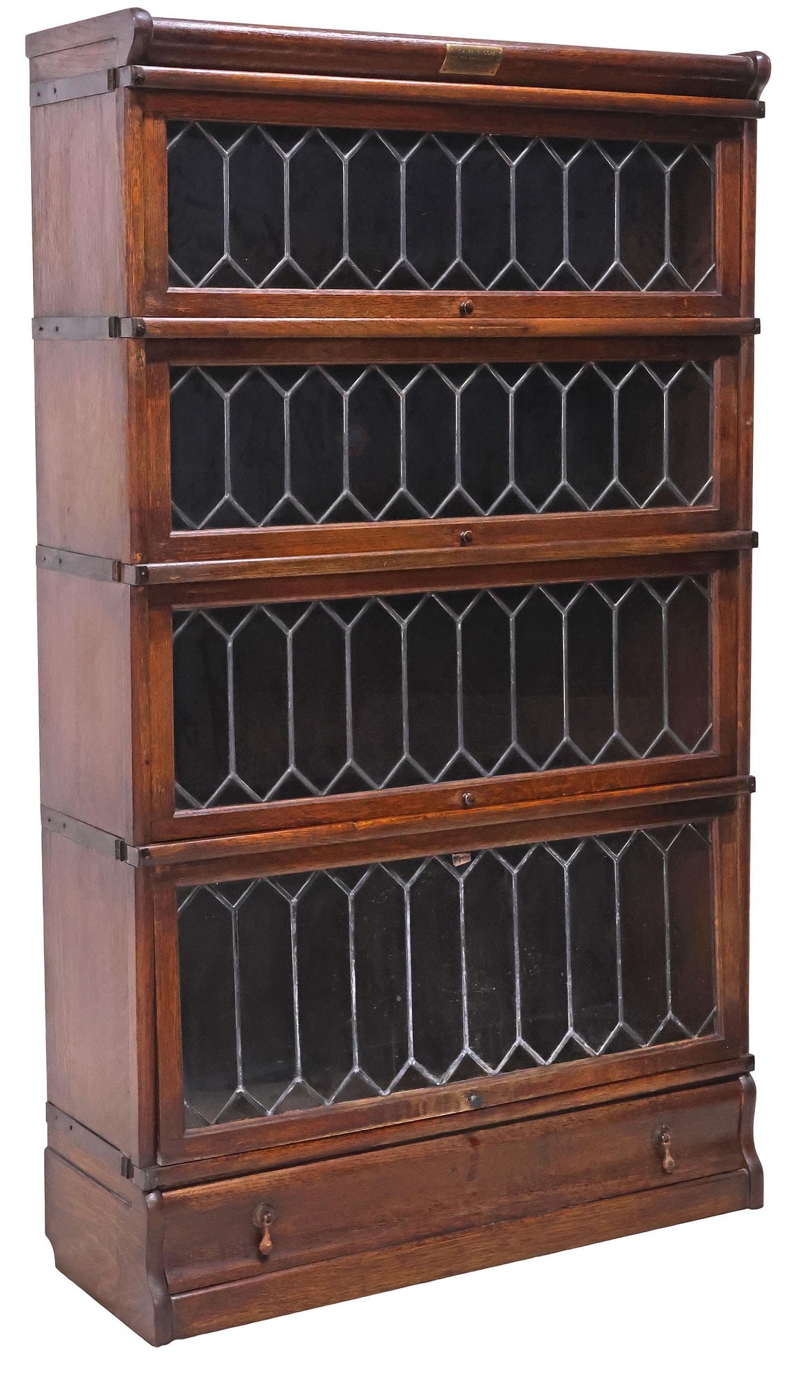 GLOBE-WERNICKE OAK & LEADED GLASS 4-STACK BARRISTER BOOKCASE (1 of 8)