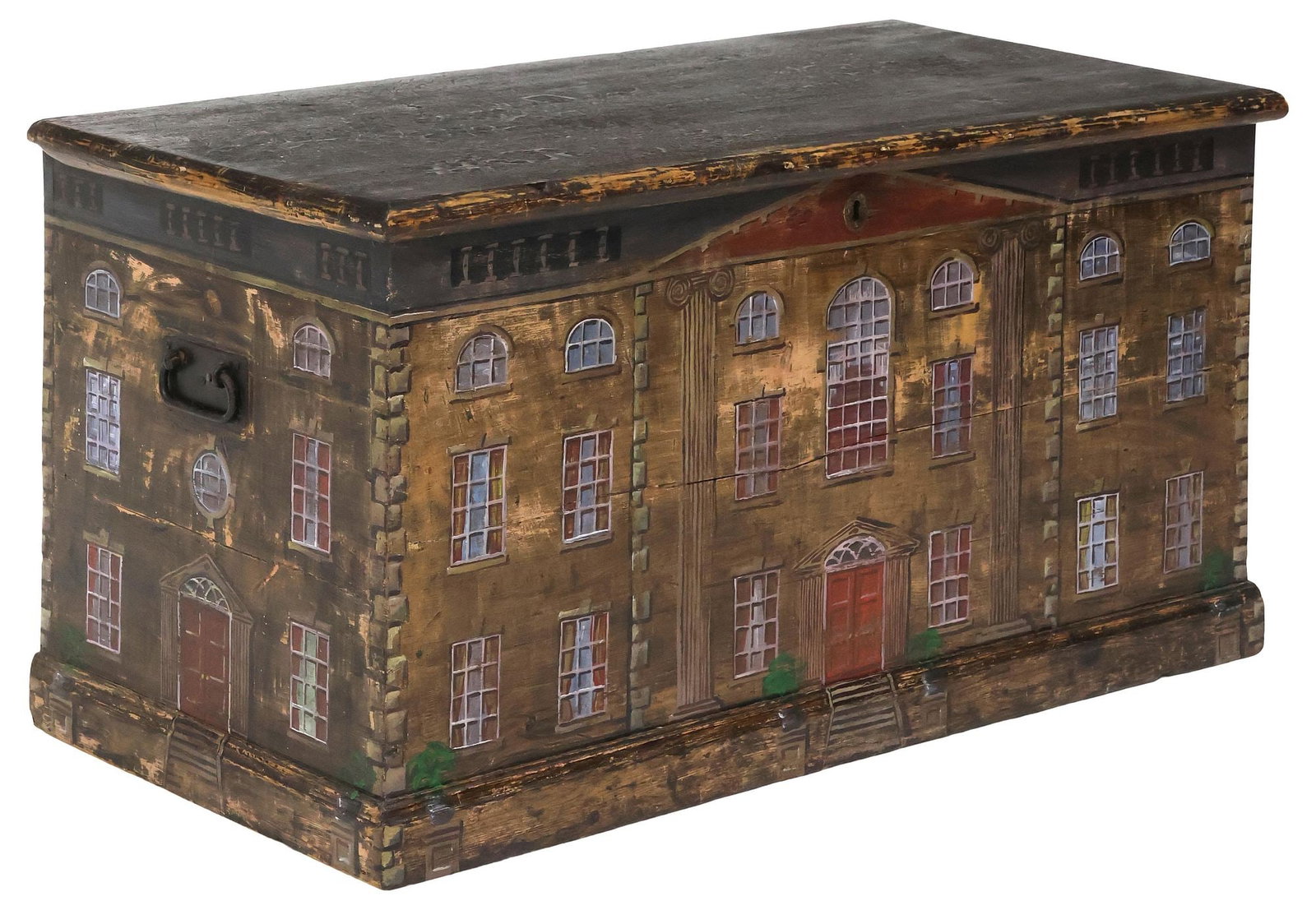 ENGLISH PAINT-DECORATED HOUSE FACADE BLANKET CHEST / STORAGE TRUNK (1 of 6)