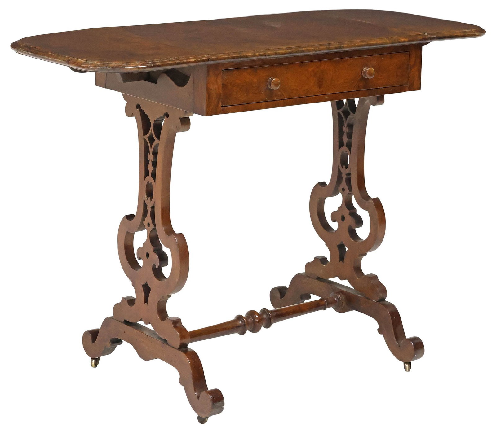 ENGLISH REGENCY PERIOD BURLED WALNUT DROP-LEAF WORK TABLE - 2