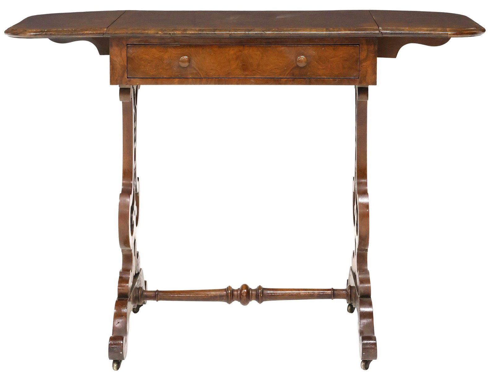 ENGLISH REGENCY PERIOD BURLED WALNUT DROP-LEAF WORK TABLE - 3