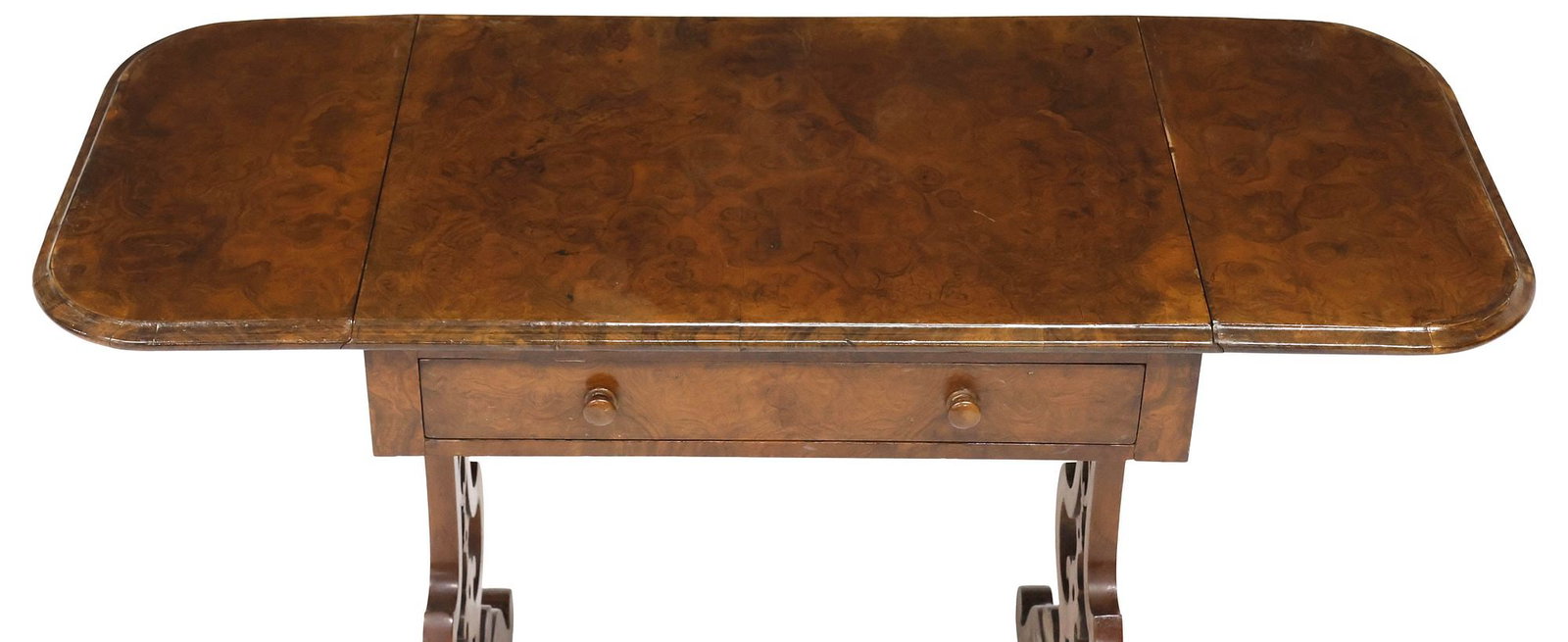 ENGLISH REGENCY PERIOD BURLED WALNUT DROP-LEAF WORK TABLE - 4