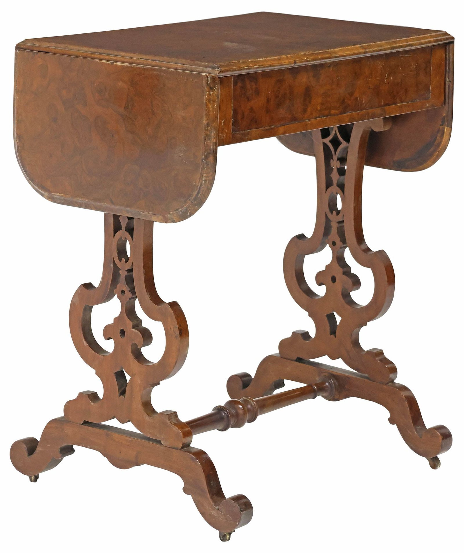 ENGLISH REGENCY PERIOD BURLED WALNUT DROP-LEAF WORK TABLE - 6