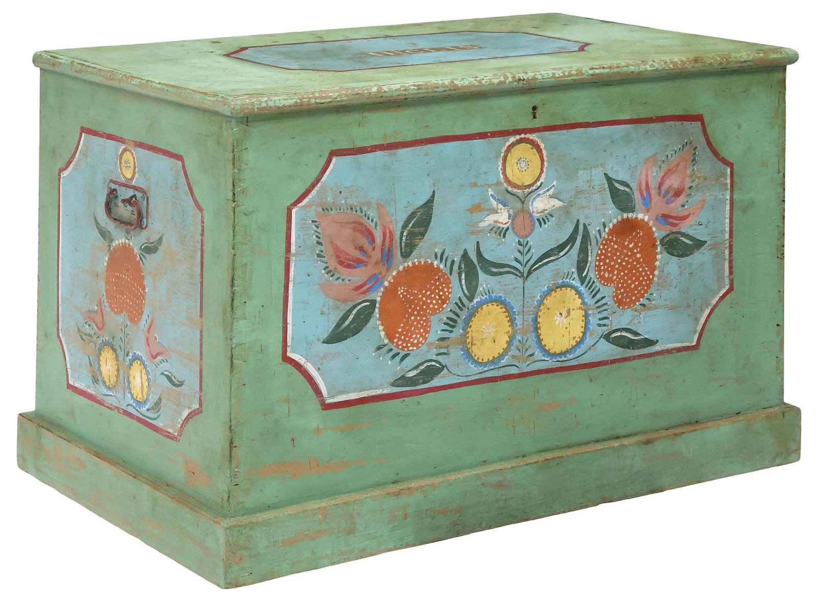 LARGE ENGLISH POLYCHROME PAINT-DECORATED STORAGE TRUNK (1 of 5)