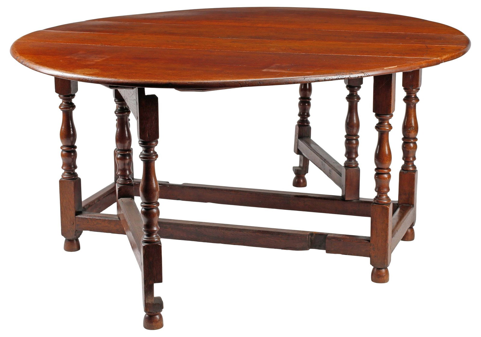 LARGE ENGLISH OAK DROP-LEAF GATE-LEG OVAL DINING TABLE - 4