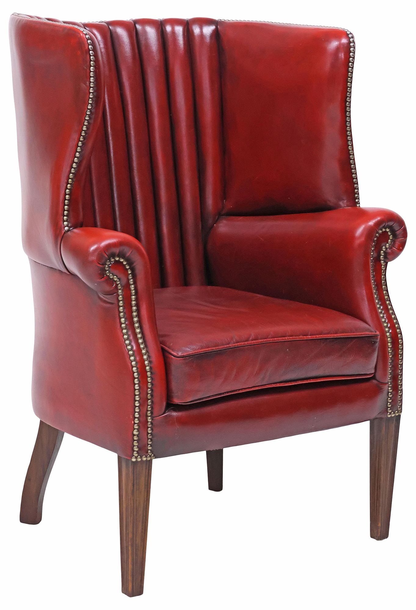 ENGLISH GEORGIAN STYLE CHANNEL-TUFTED RED LEATHER ARMCHAIR (1 of 3)