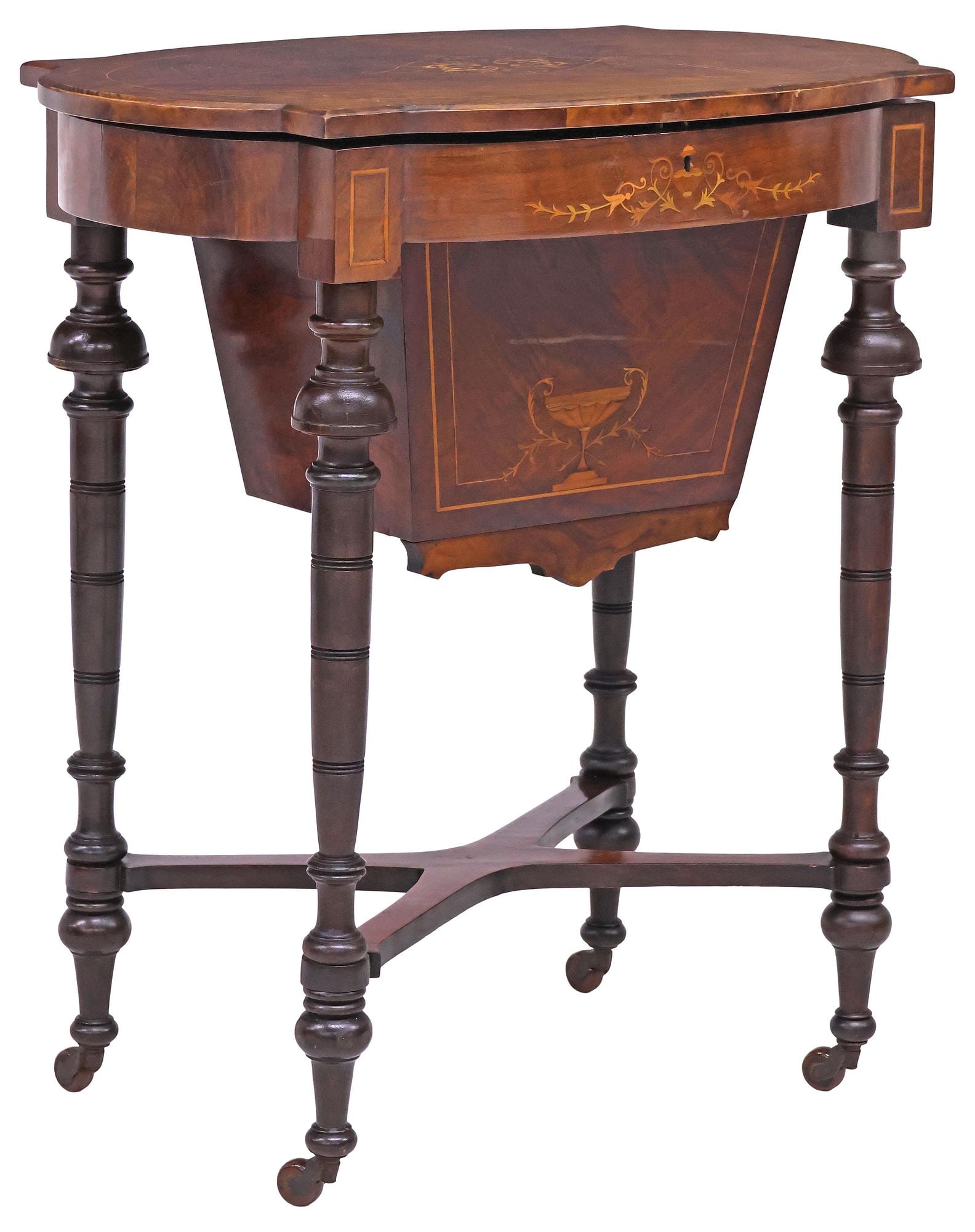 ENGLISH VICTORIAN MARQUETRY INLAID WALNUT SEWING / WORK TABLE (1 of 7)