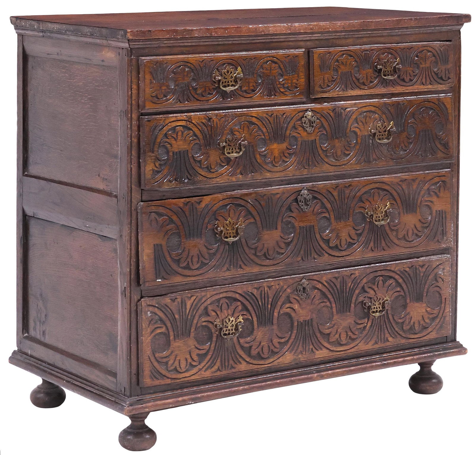 ENGLISH GEORGE III PERIOD CARVED OAK CHEST OF DRAWERS (1 of 5)