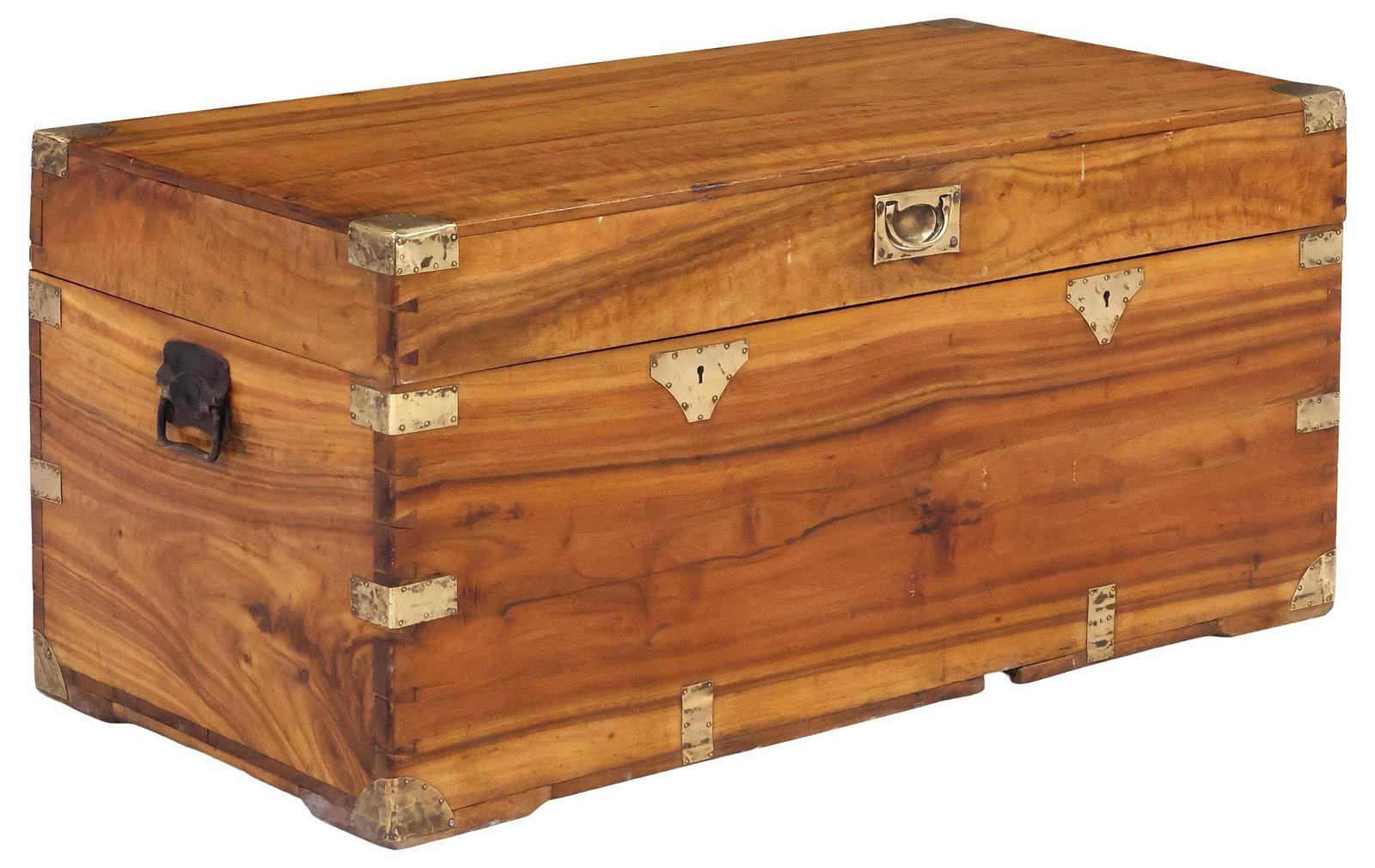 LARGE BRITISH COLONIAL BRASS-BOUND CAMPHOR CAMPAIGN CHEST, 38.5"L (1 of 5)