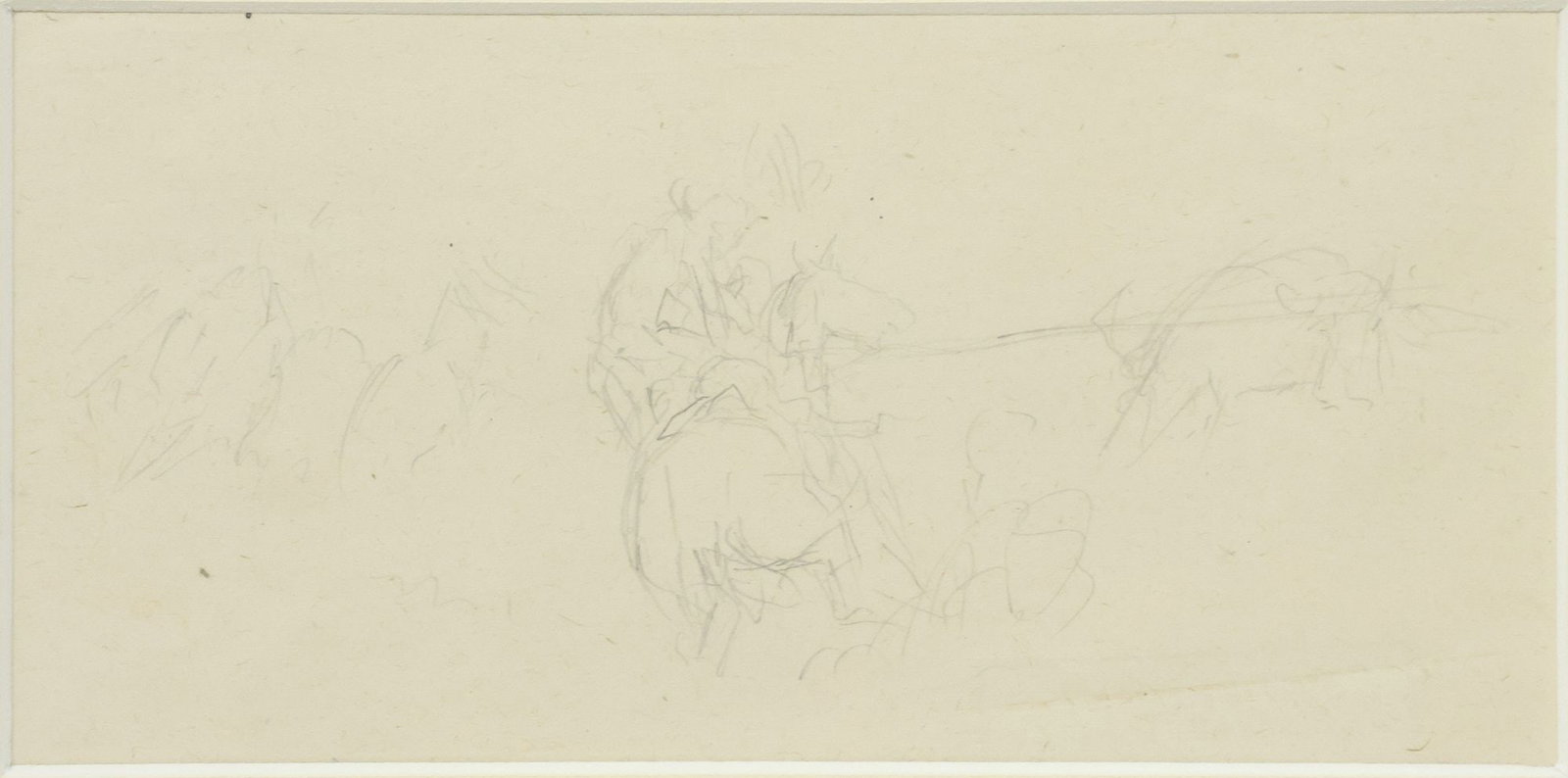 CHARLES M. RUSSELL (1864-1926) PENCIL SKETCH, STUDY FOR PAINTING: Framed pencil on paper drawing, attributed as a study for "Jerked Down," by Charles Marion Russell (Missouri/ Montana, 1864-1926), the original executed in 1907, now housed in the Gilcrease Museum,