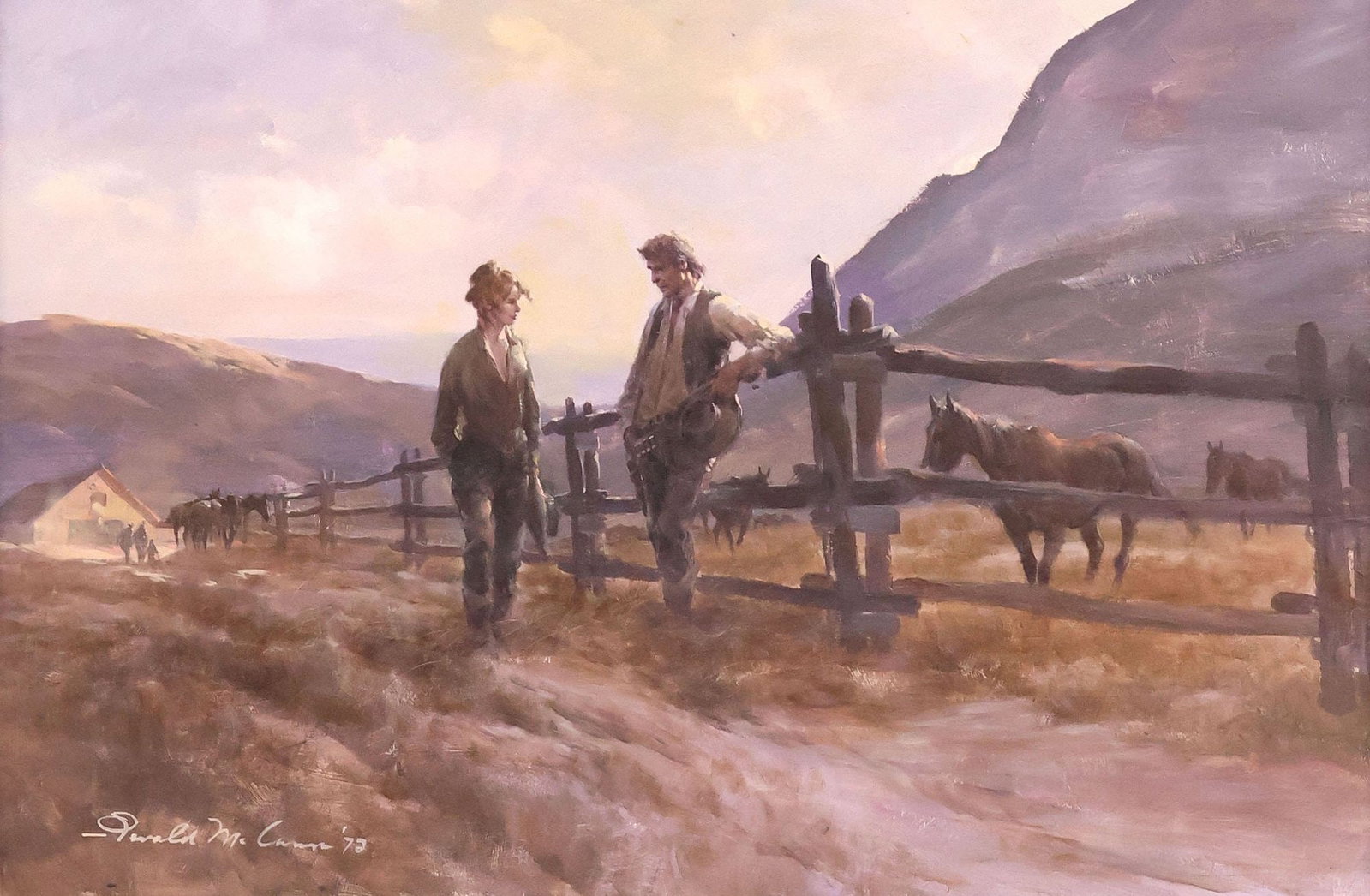 GERALD MCCANN (1916-1995) WESTERN PAINTING, 'CHARLIE,' 42" X 32": Framed western oil on Masonite painting, "Charlie," signed lower left Gerald McCann (Gerald Patrick McCann, New York, 1916-1995), dated [19]72, titled verso, retaining torn Country Store