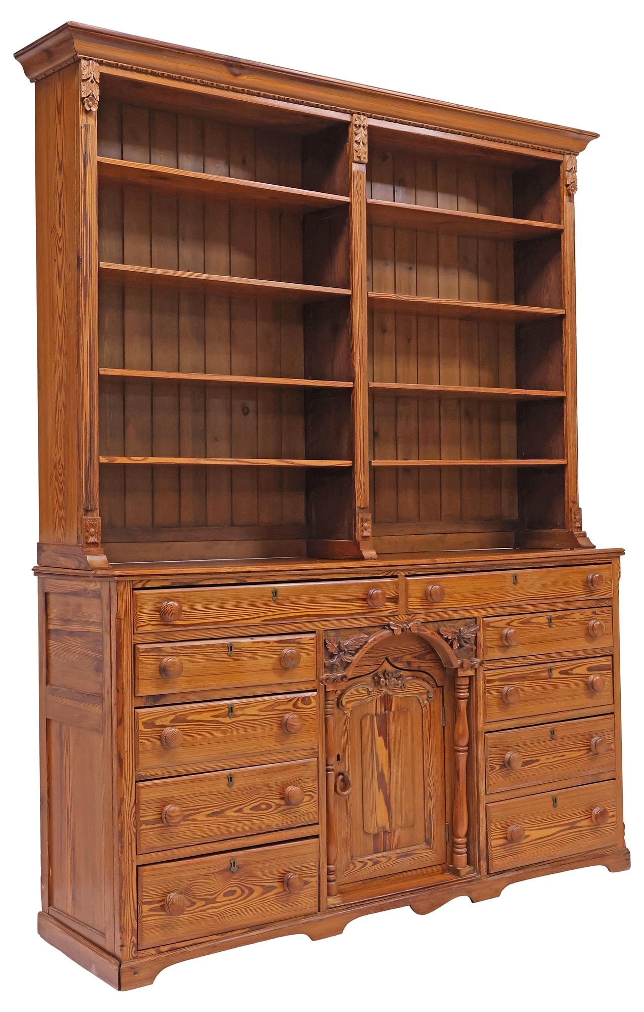ENGLISH VICTORIAN CARVED PINE DRESSER & RACK (1 of 6)