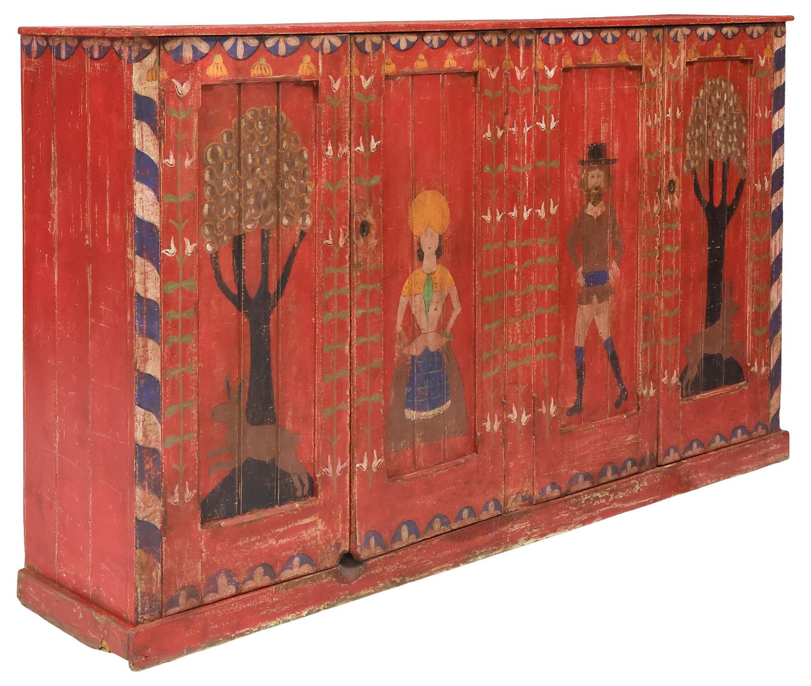 LARGE ENGLISH VICTORIAN PAINT-DECORATED PINE CUPBOARD / CABINET (1 of 6)