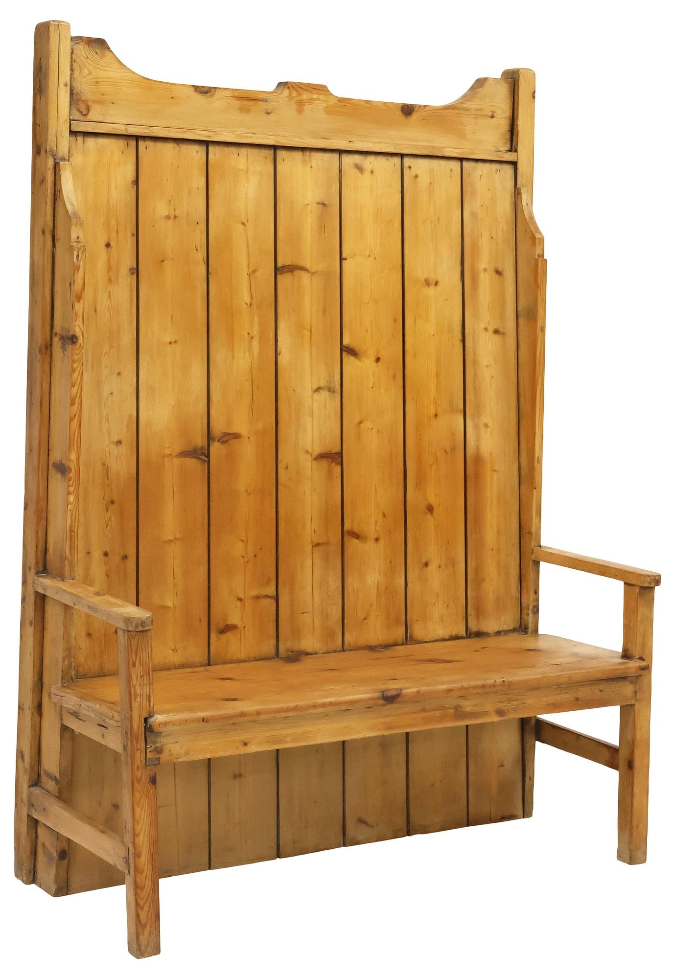 ENGLISH VICTORIAN PINE HIGH-BACK WINGED SETTLE BENCH (1 of 4)