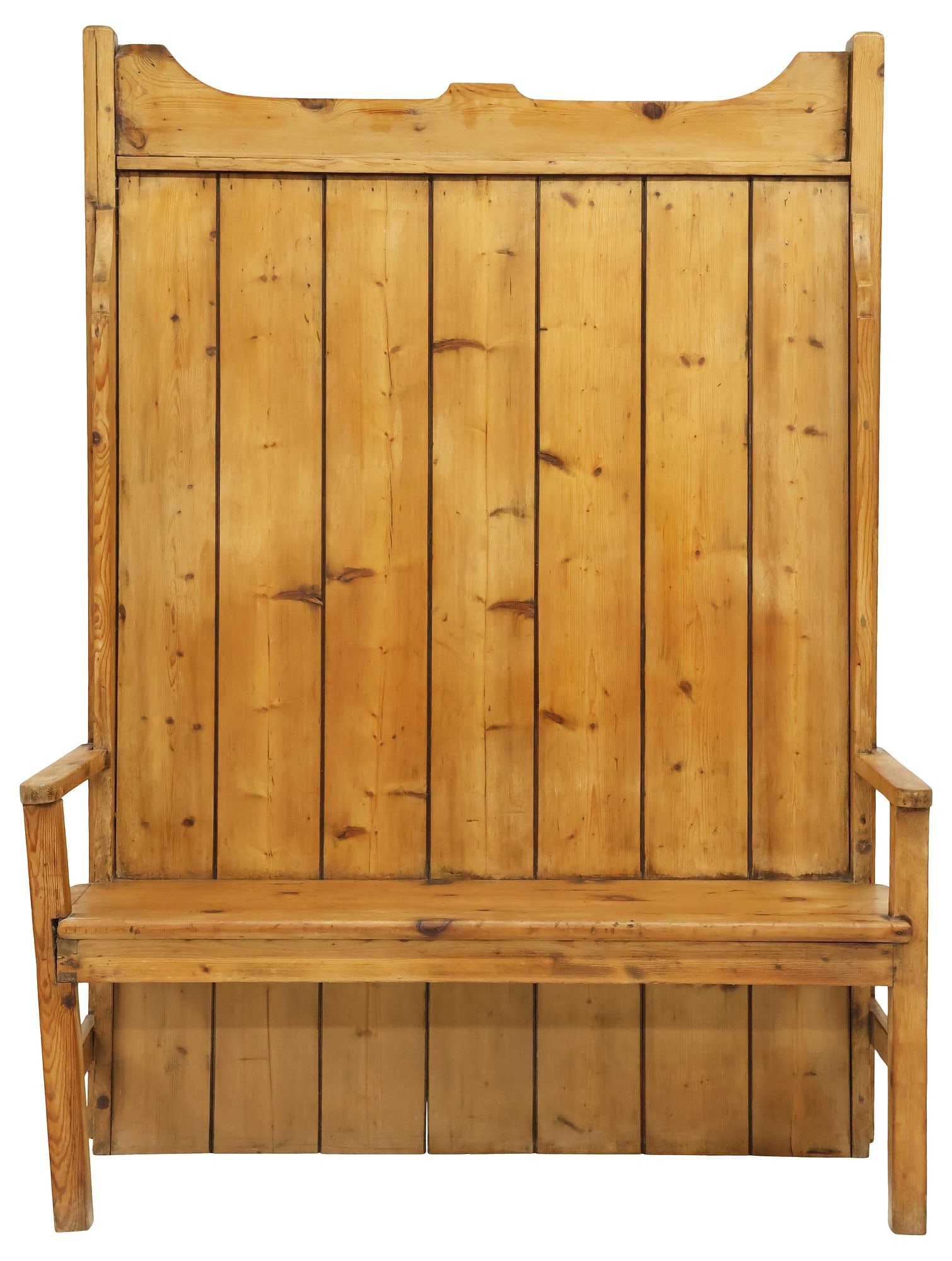 ENGLISH VICTORIAN PINE HIGH-BACK WINGED SETTLE BENCH - 2